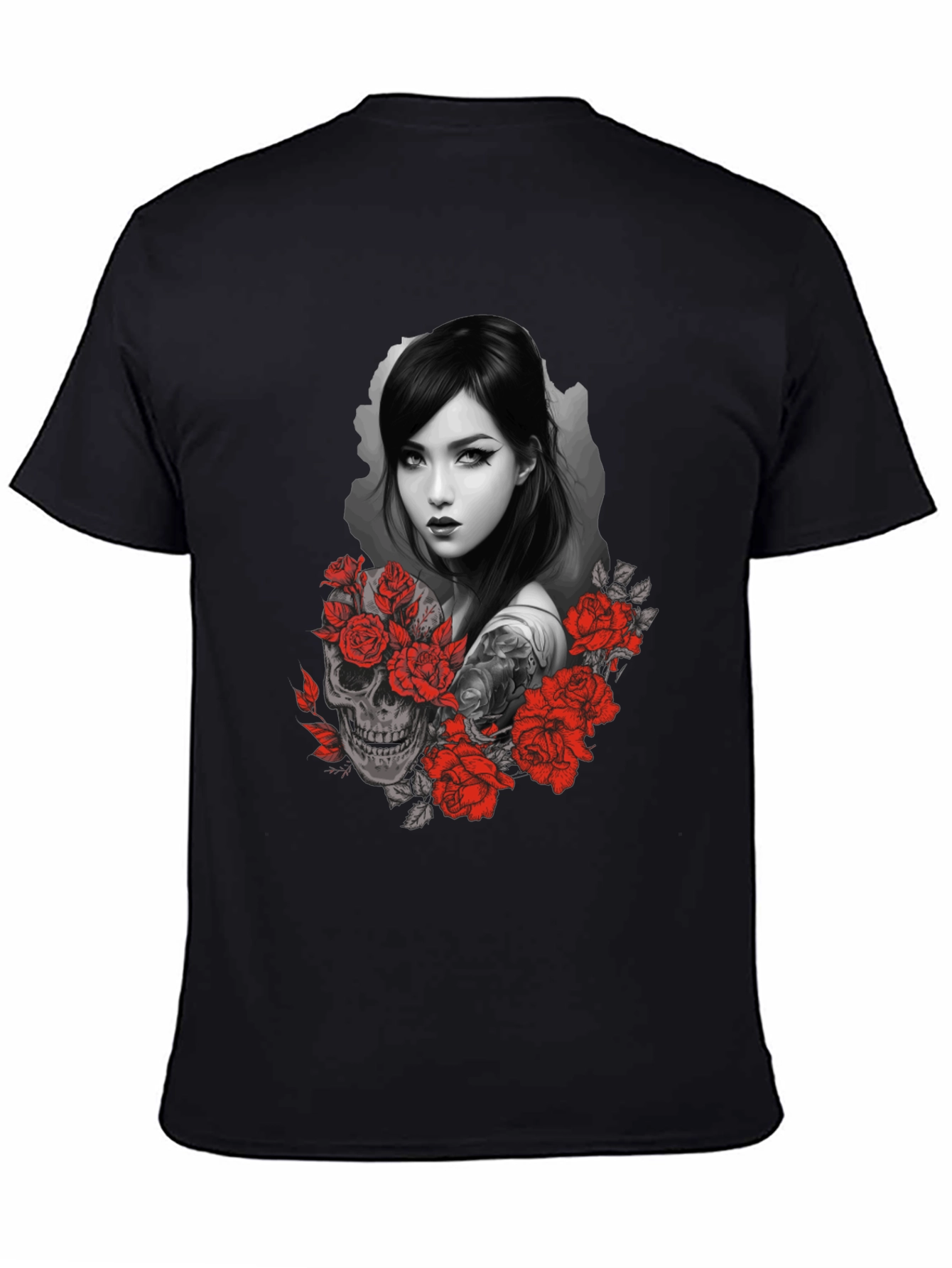 Skull & Roses Graphic Tee - Dark Aesthetic