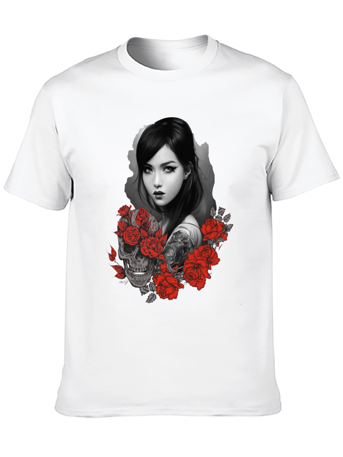 Skull & Roses Graphic Tee - Dark Aesthetic
