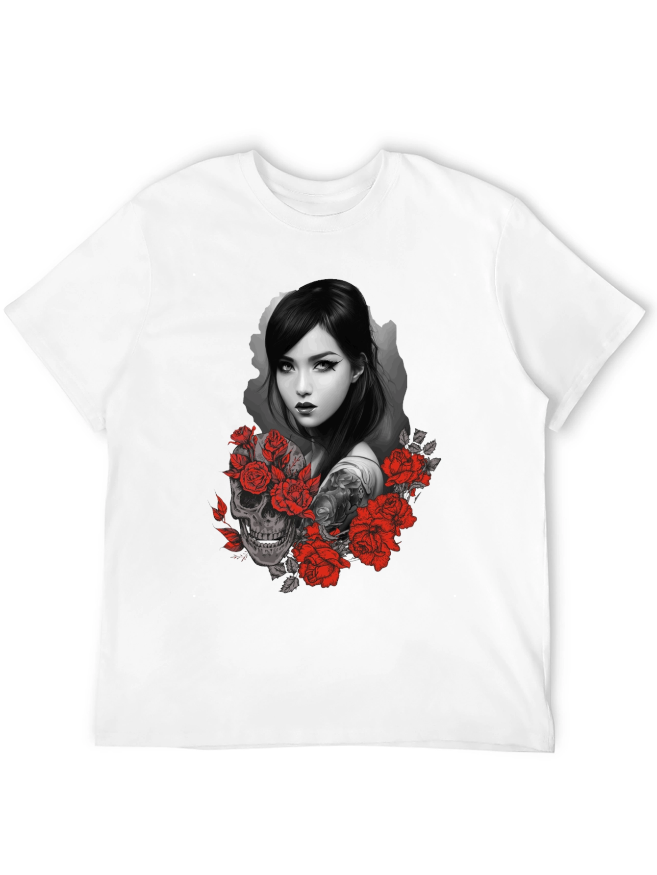 Skull & Roses Graphic Tee - Dark Aesthetic