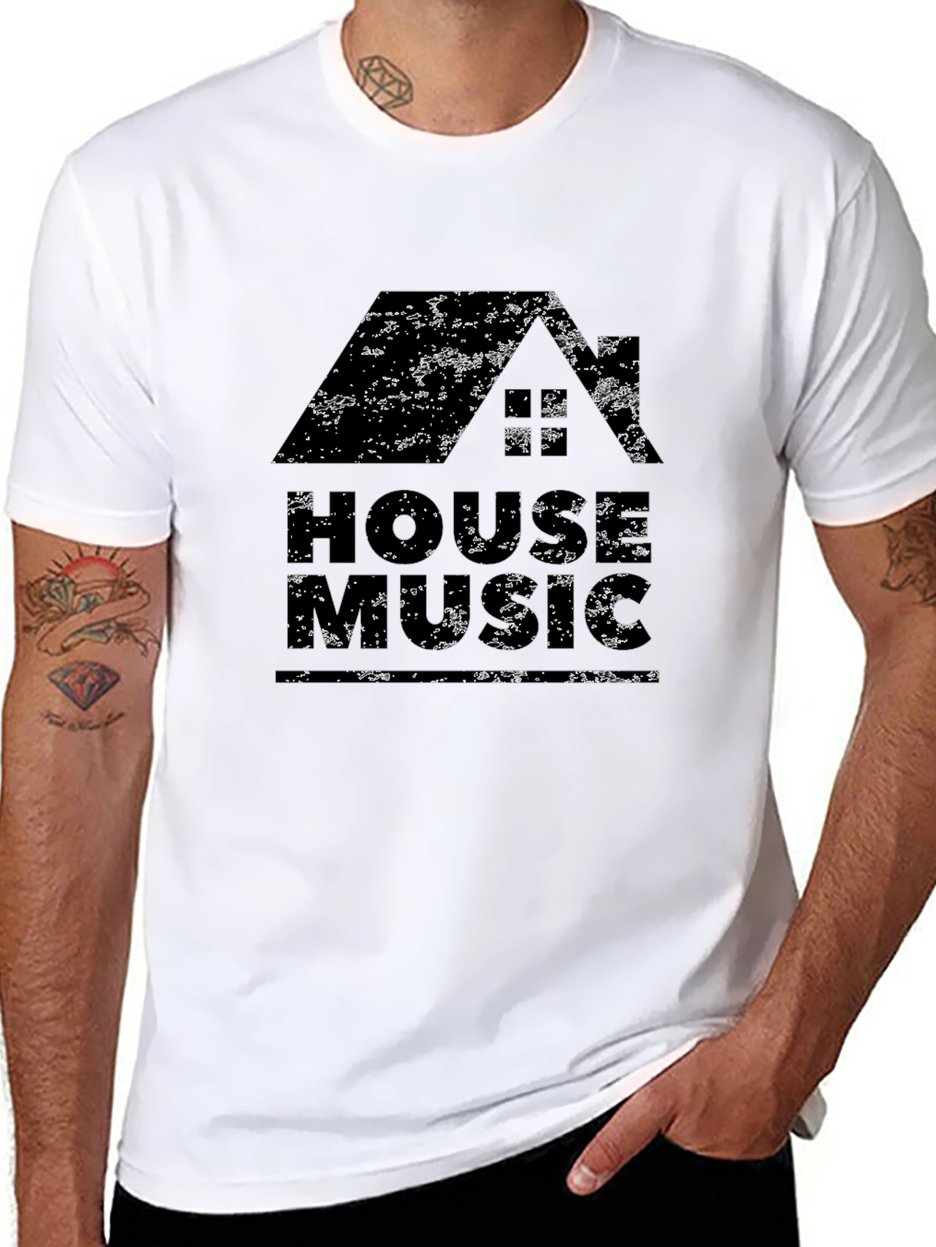 House Music Graphic T-Shirt - Distressed Design