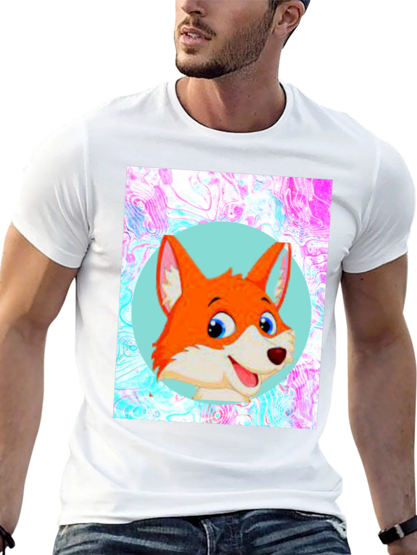 Cartoon Fox Graphic Tee - Unisex Black T-Shirt
