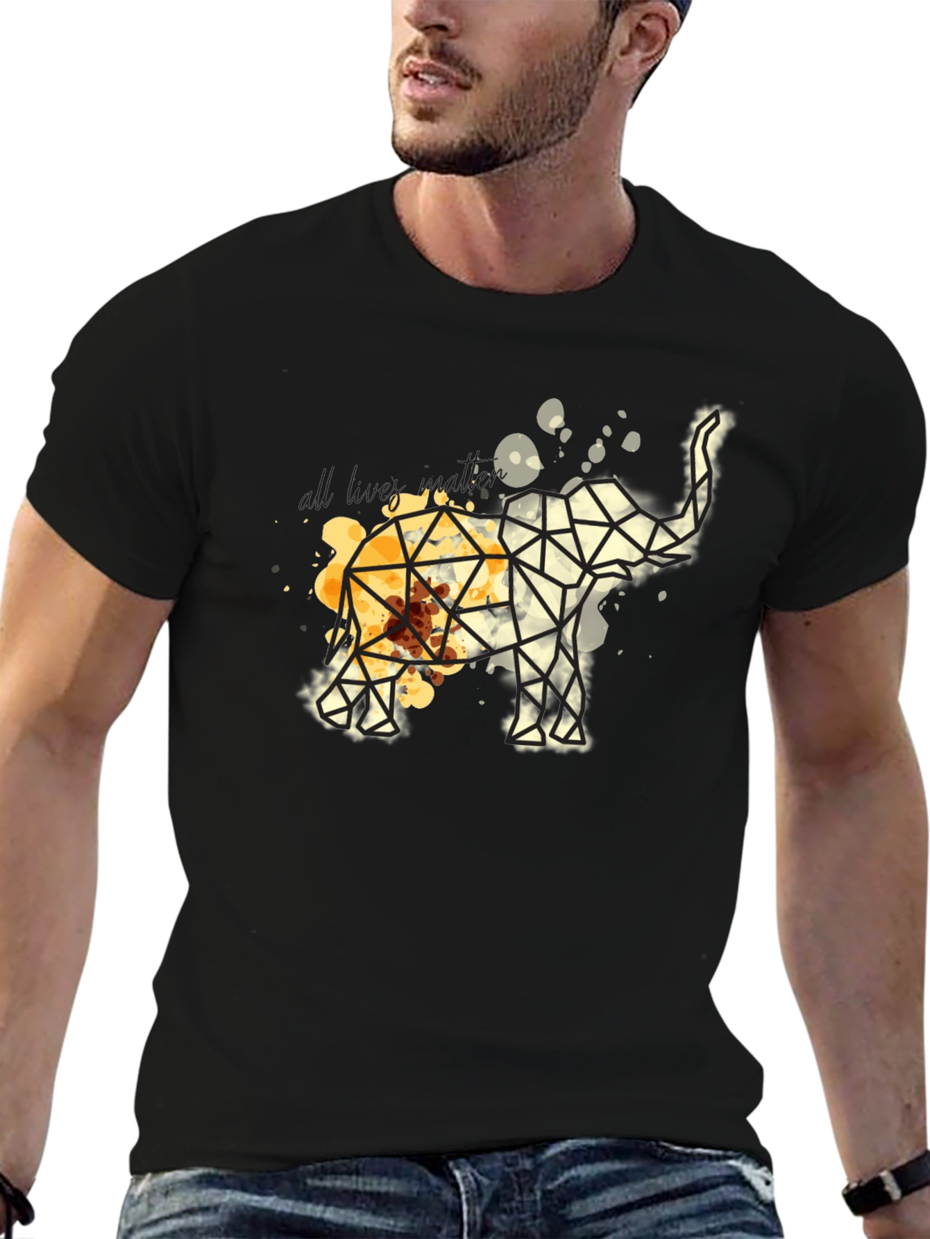 Geometric Elephant Graphic Tee - Modern Artistic Design