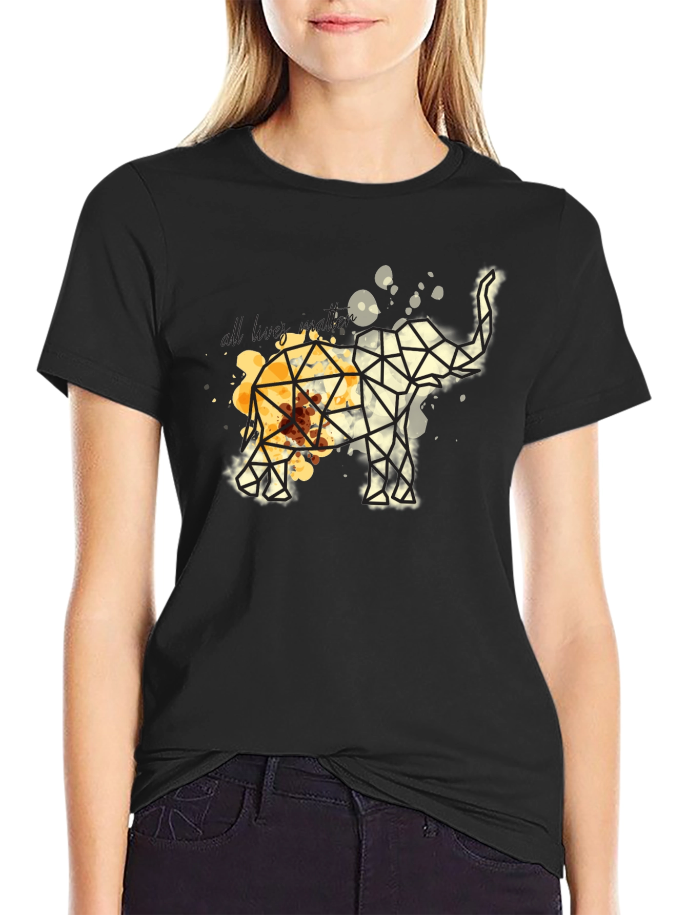 Geometric Elephant Graphic Tee - Modern Artistic Design