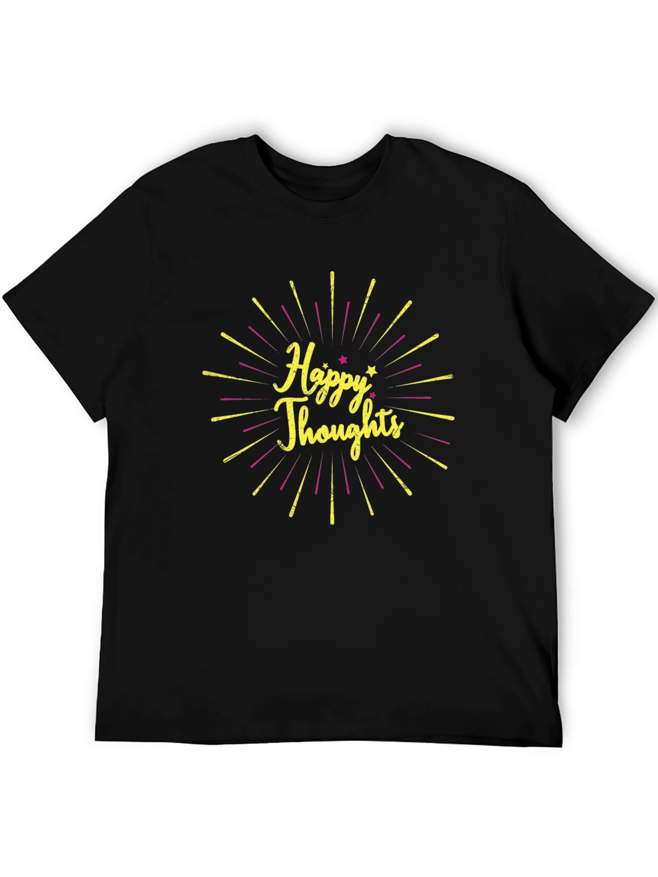 Happy Thoughts Graphic Tee - Black Cotton Casual Shirt
