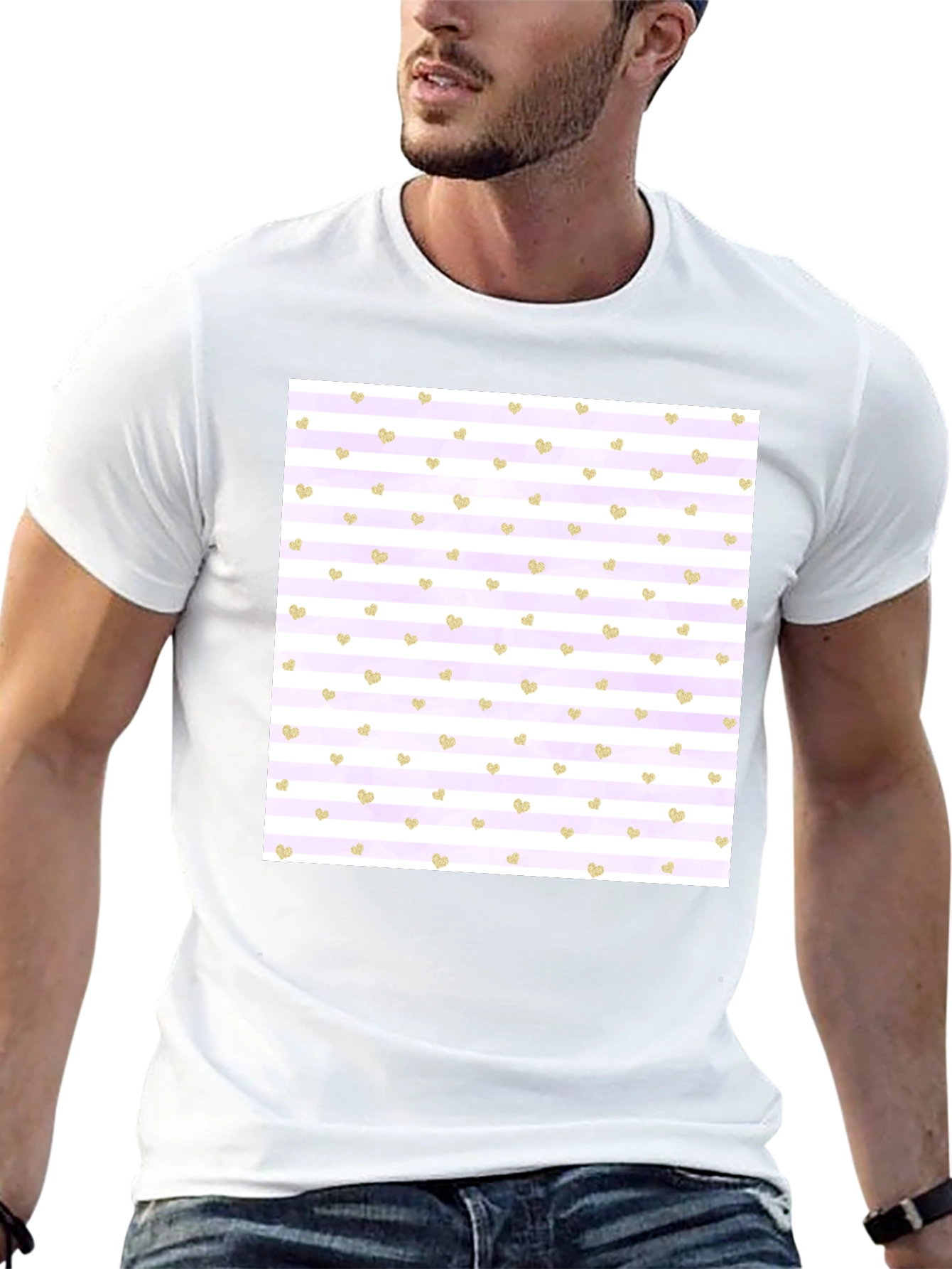 Striped Heart Pattern Tee - Stylish & Comfortable