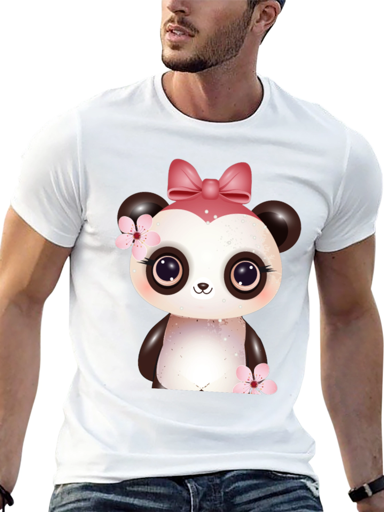 Cute Panda Bear Graphic Black T-Shirt