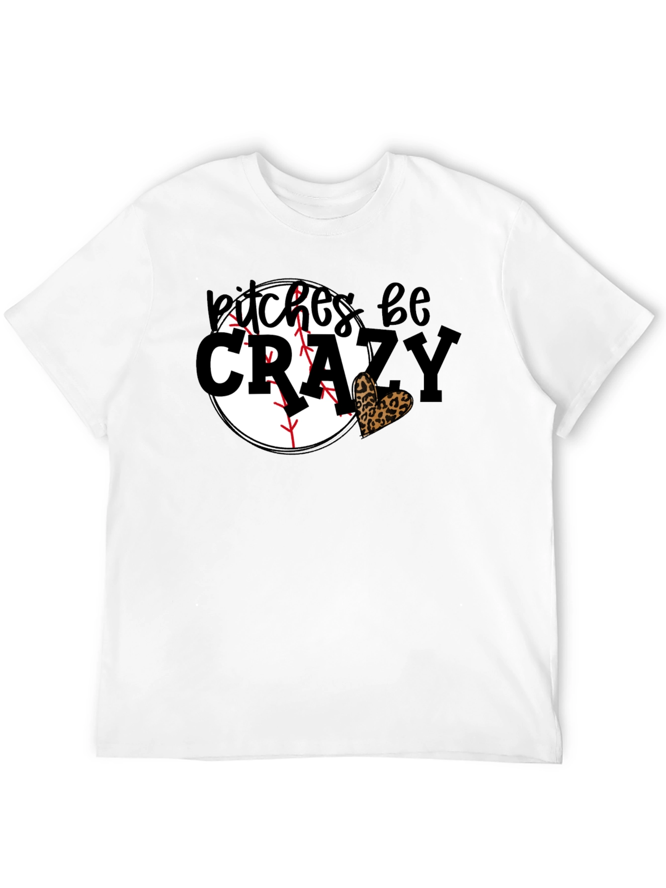 Bitches Be Crazy Baseball Leopard Heart Graphic Tee