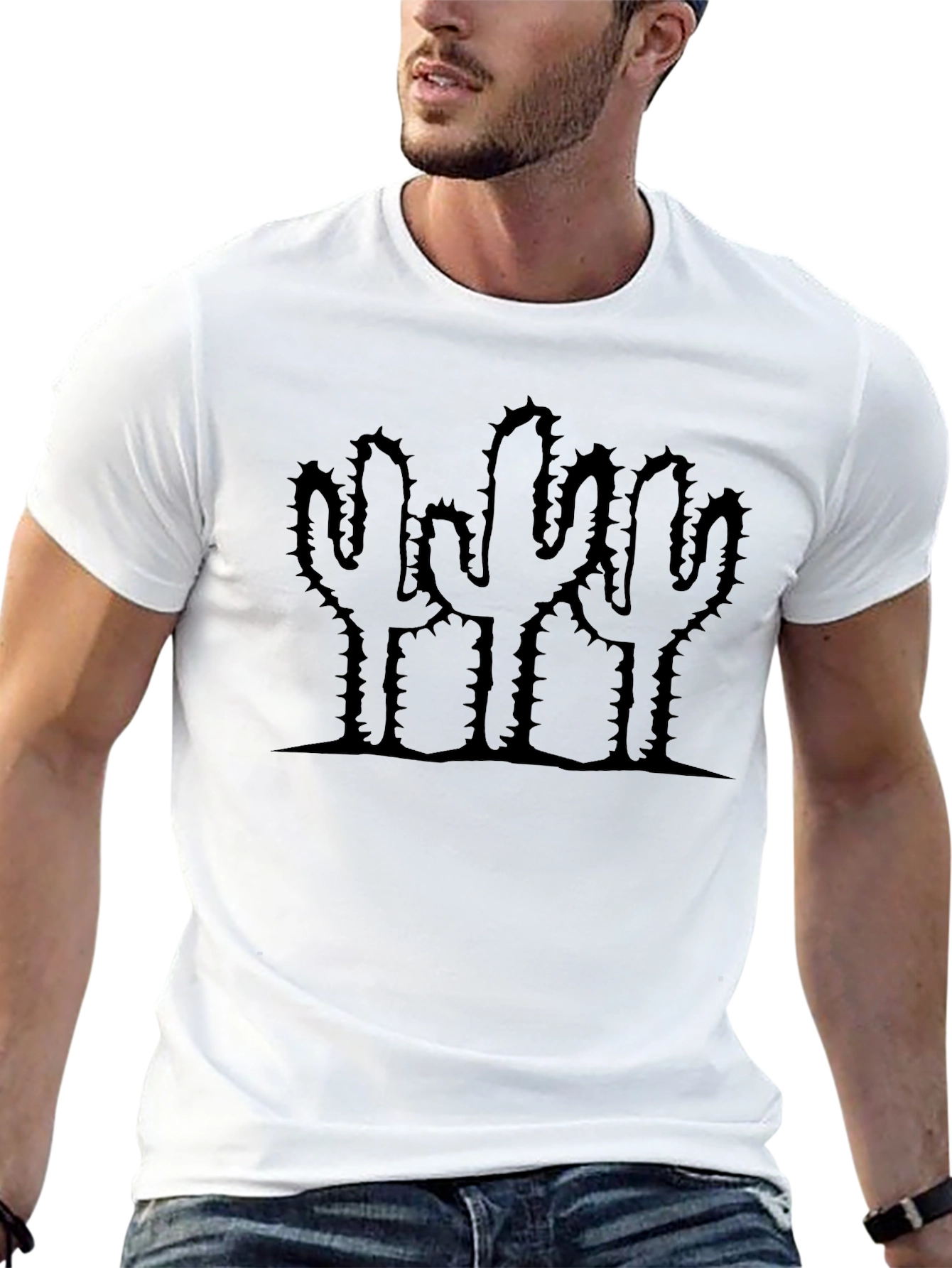 Cactus Graphic Print Mens Black T-Shirt