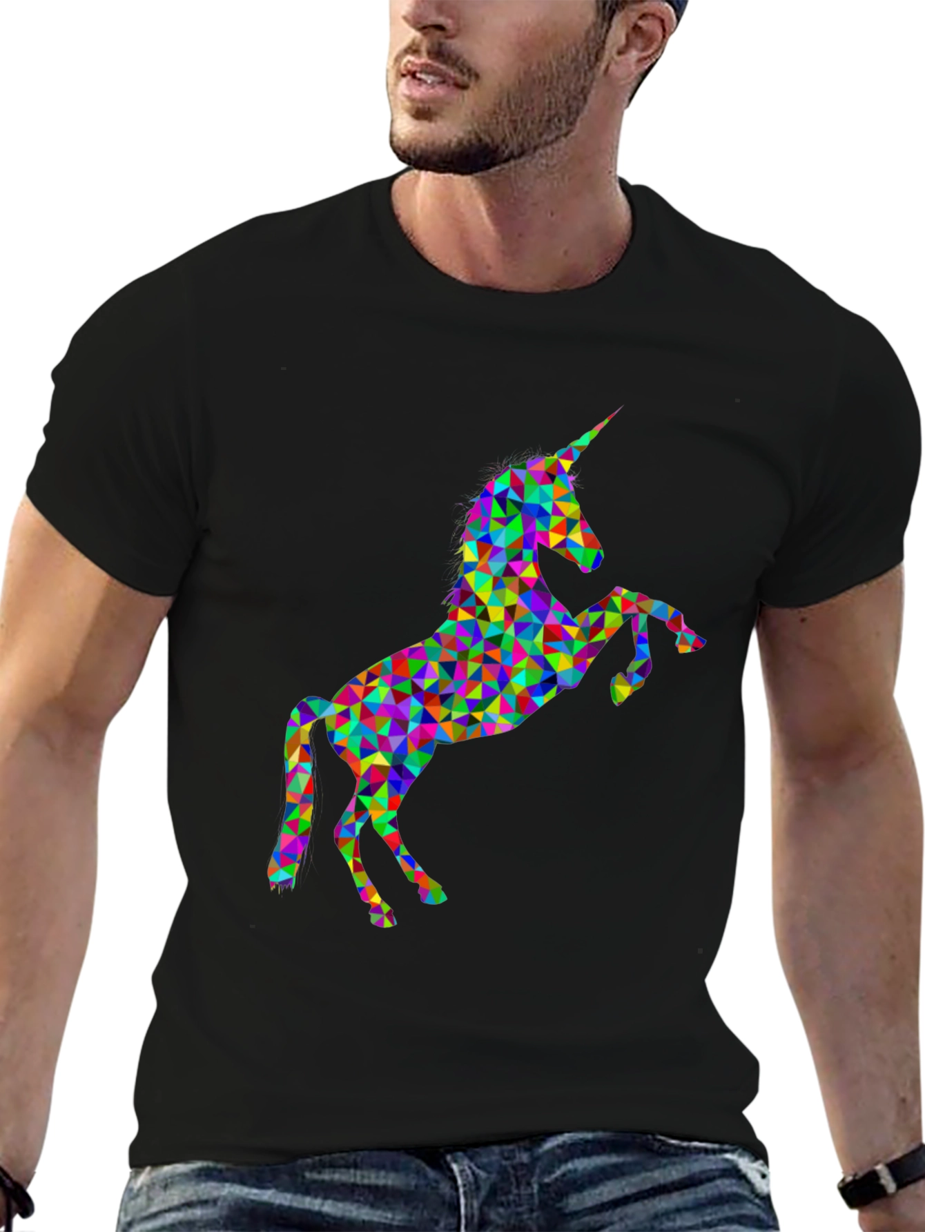 Geometric Unicorn Black T-Shirt - Mens