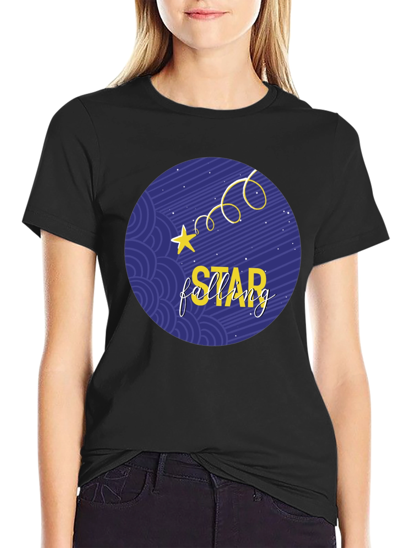 Falling Star Graphic Tee - Stylish Round Print T-Shirt