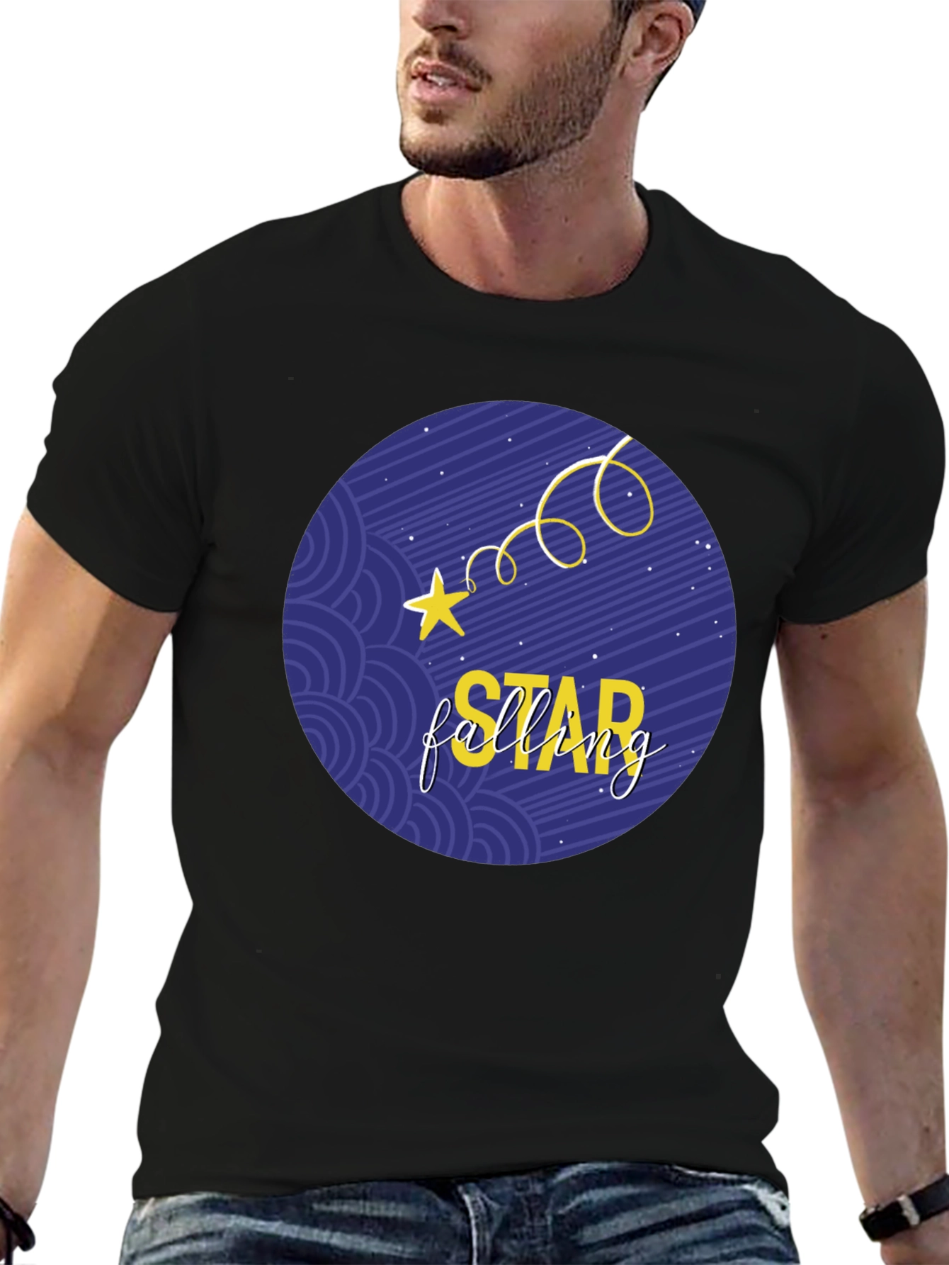Falling Star Graphic Tee - Stylish Round Print T-Shirt