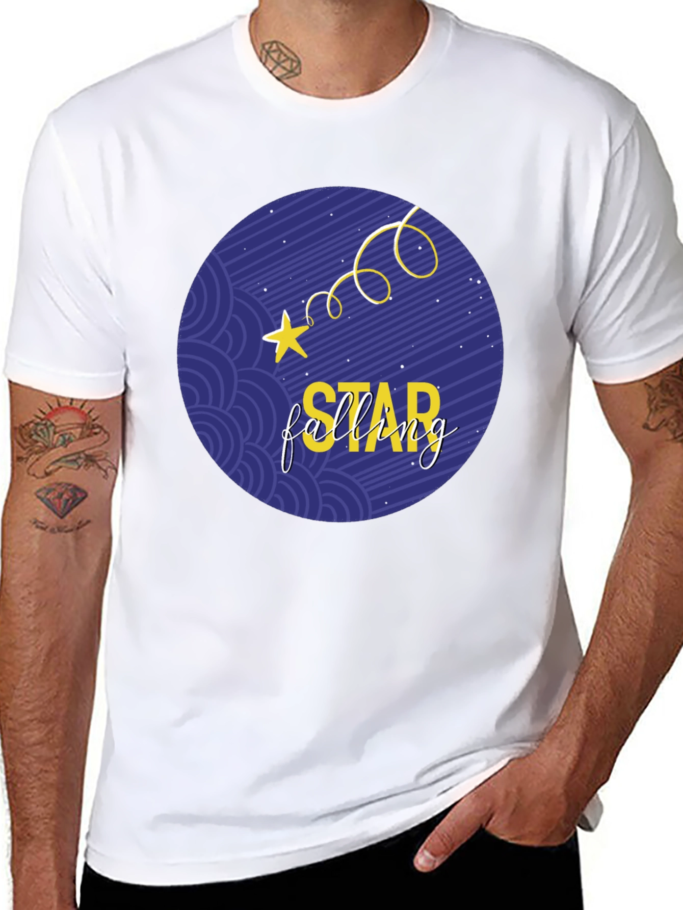 Falling Star Graphic Tee - Stylish Round Print T-Shirt