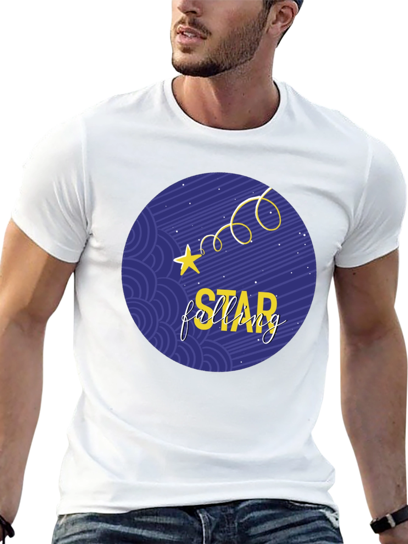 Falling Star Graphic Tee - Stylish Round Print T-Shirt