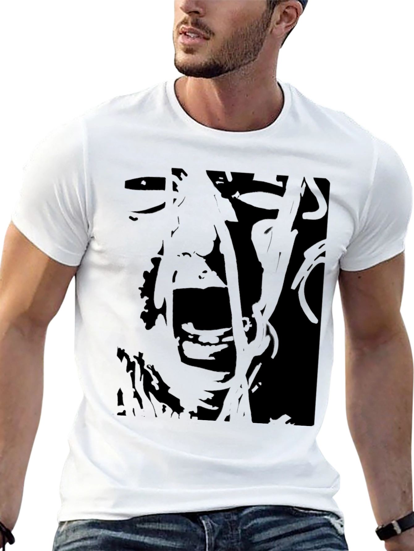 Abstract Scream Graphic Black T-Shirt