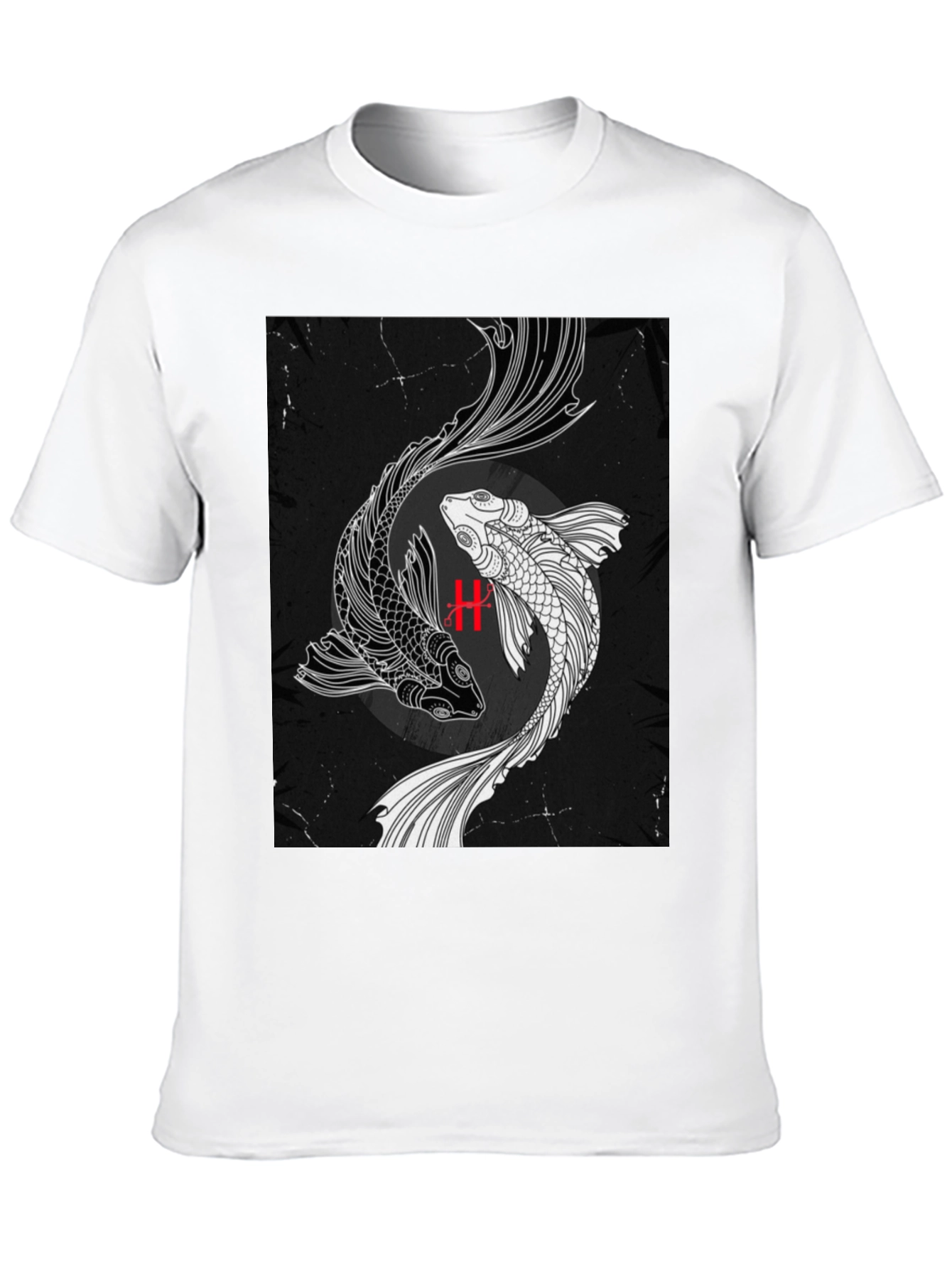 Yin Yang Koi Fish Graphic Black T-Shirt