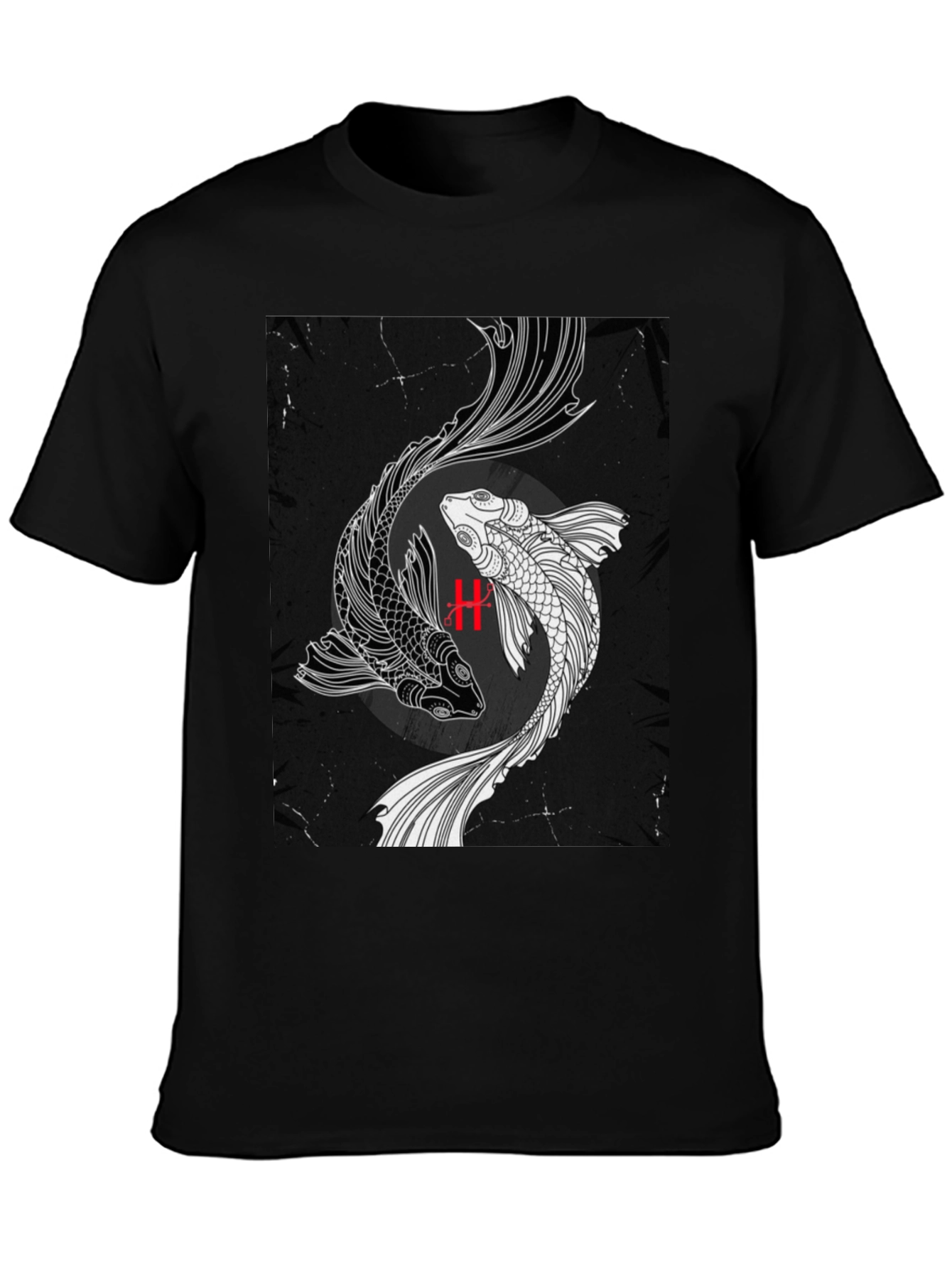 Yin Yang Koi Fish Graphic Black T-Shirt