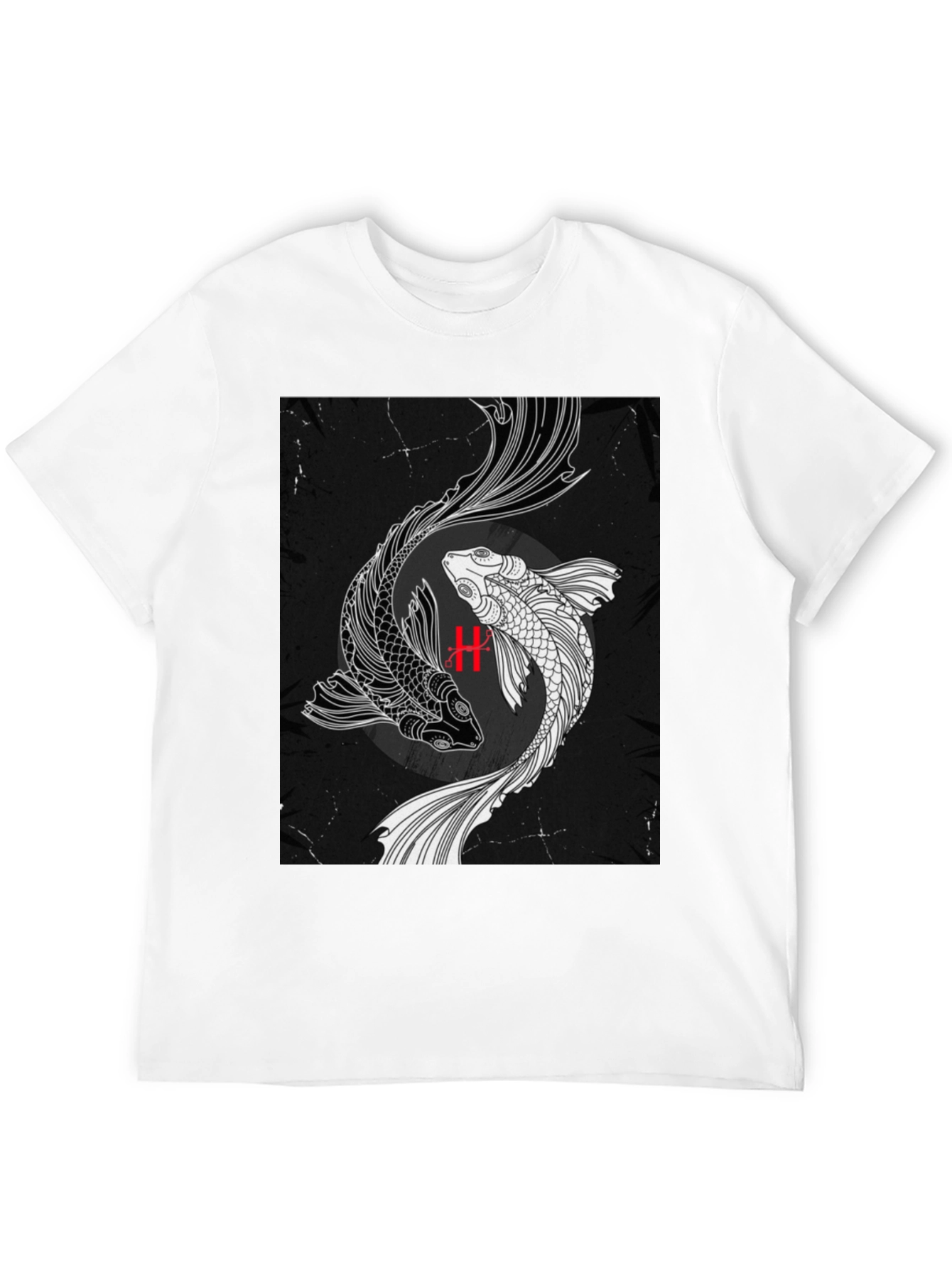 Yin Yang Koi Fish Graphic Black T-Shirt