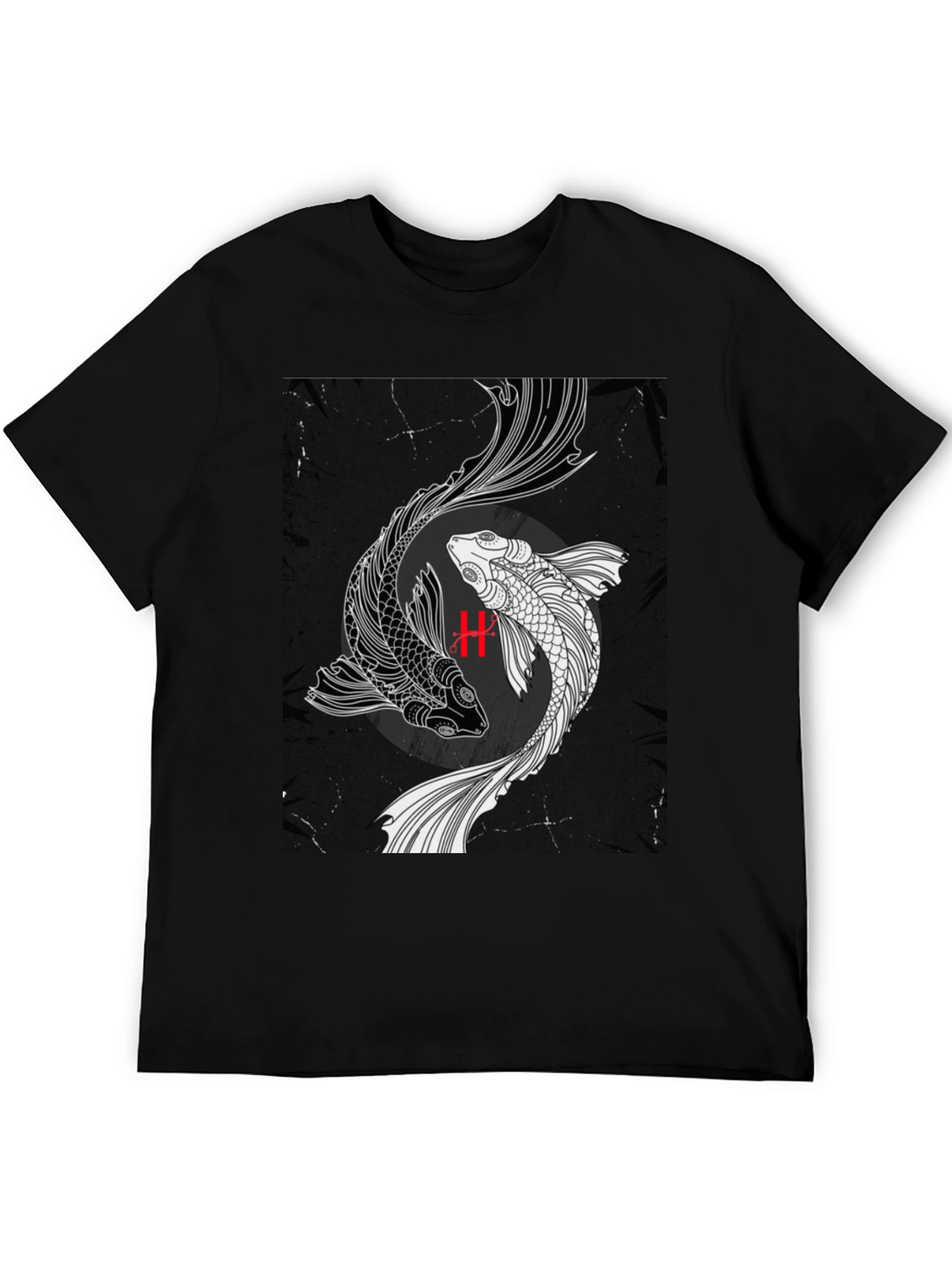 Yin Yang Koi Fish Graphic Black T-Shirt