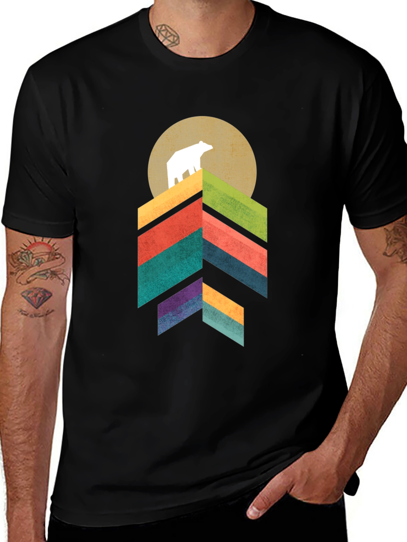 Geometric Bear Mountain Graphic Tee - Black