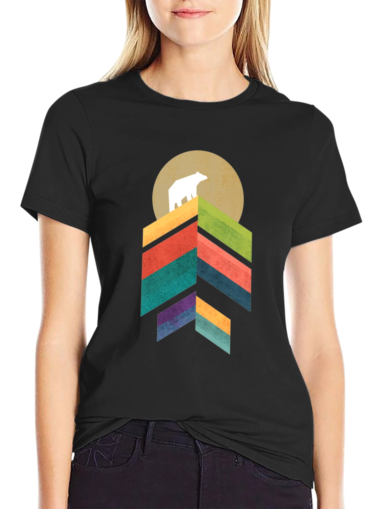 Geometric Bear Mountain Graphic Tee - Black