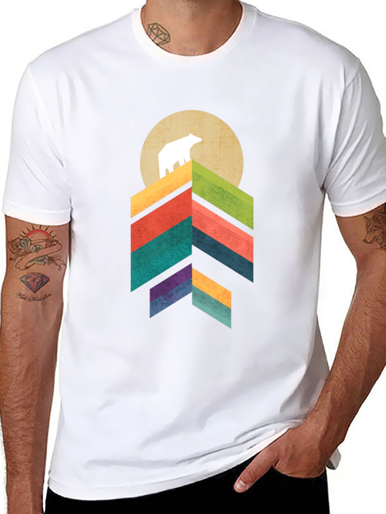 Geometric Bear Mountain Graphic Tee - Black
