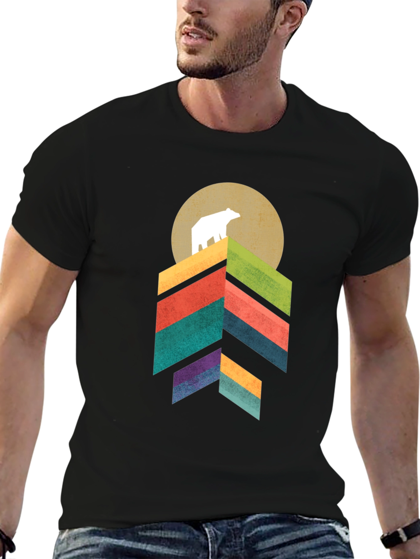 Geometric Bear Mountain Graphic Tee - Black