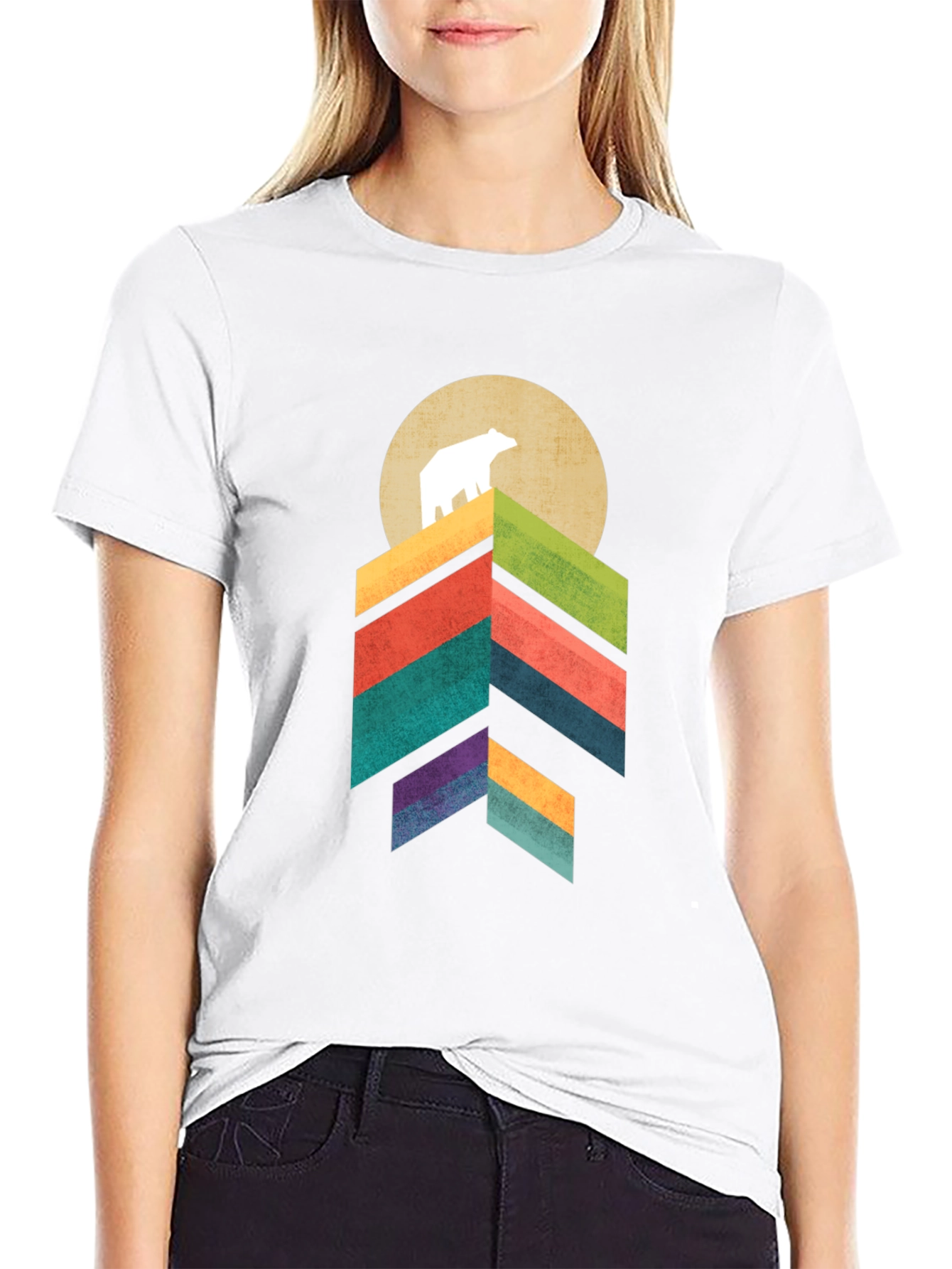 Geometric Bear Mountain Graphic Tee - Black