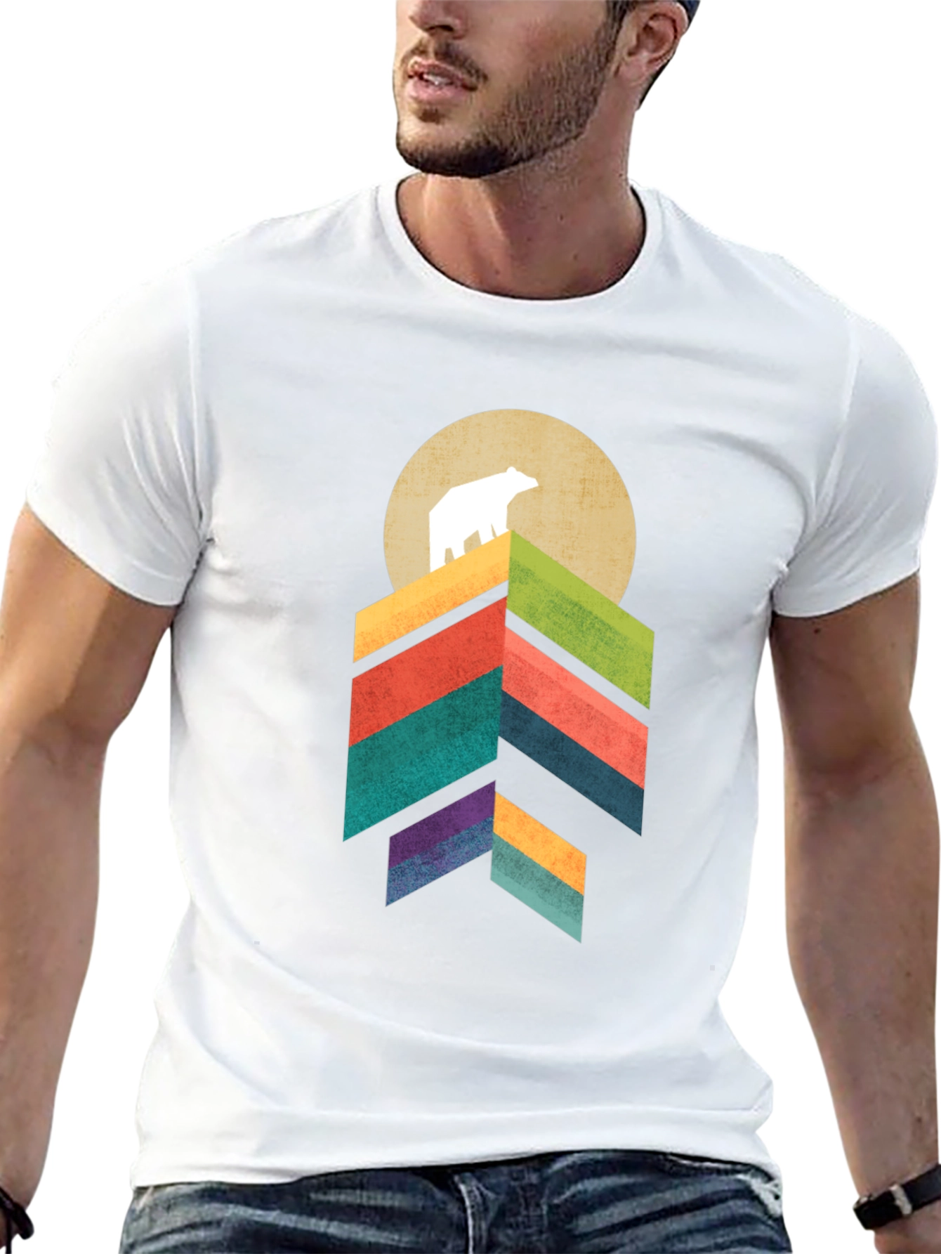 Geometric Bear Mountain Graphic Tee - Black