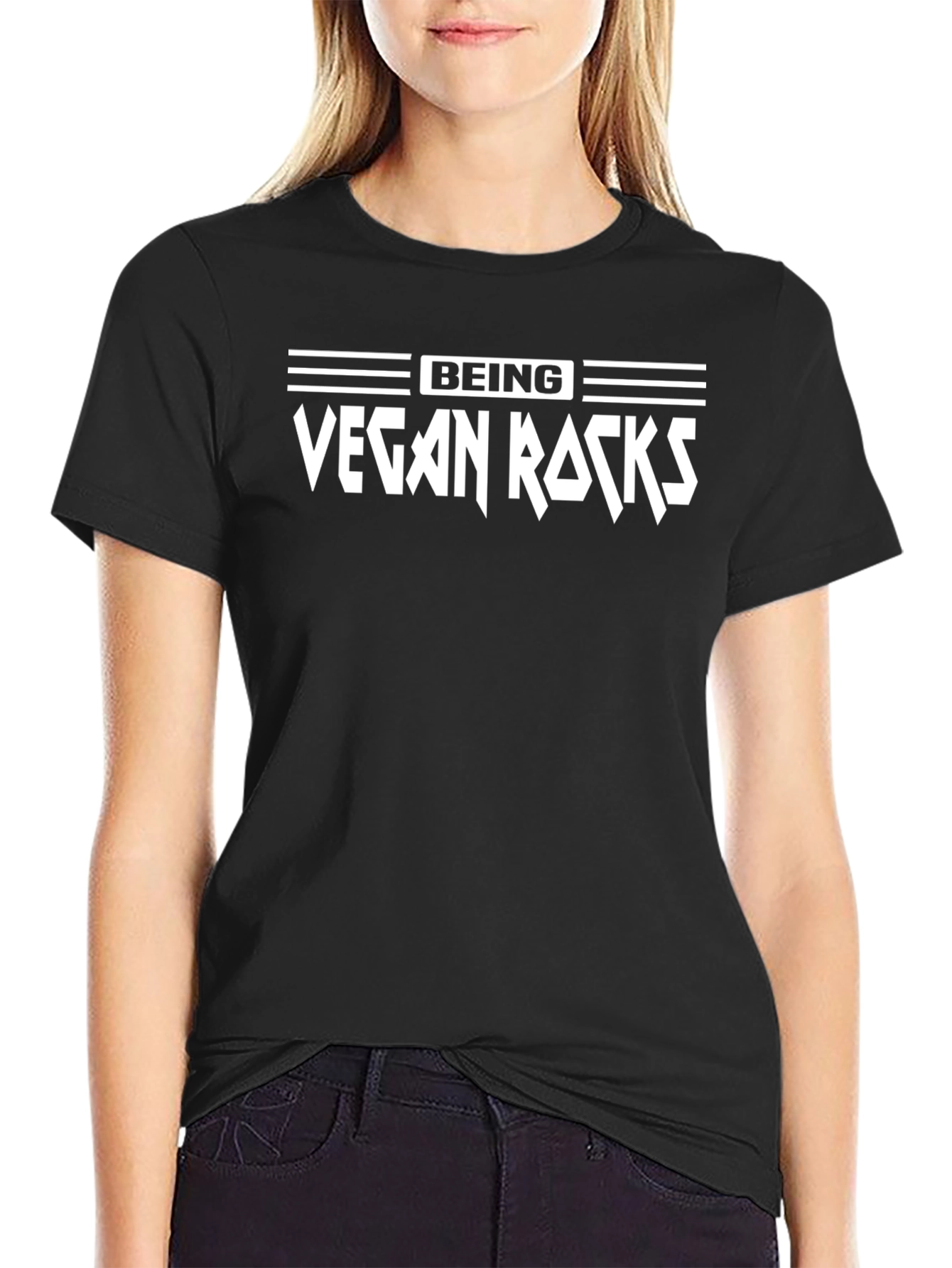 Vegan Rocks T-Shirt - Black Cotton Graphic Tee