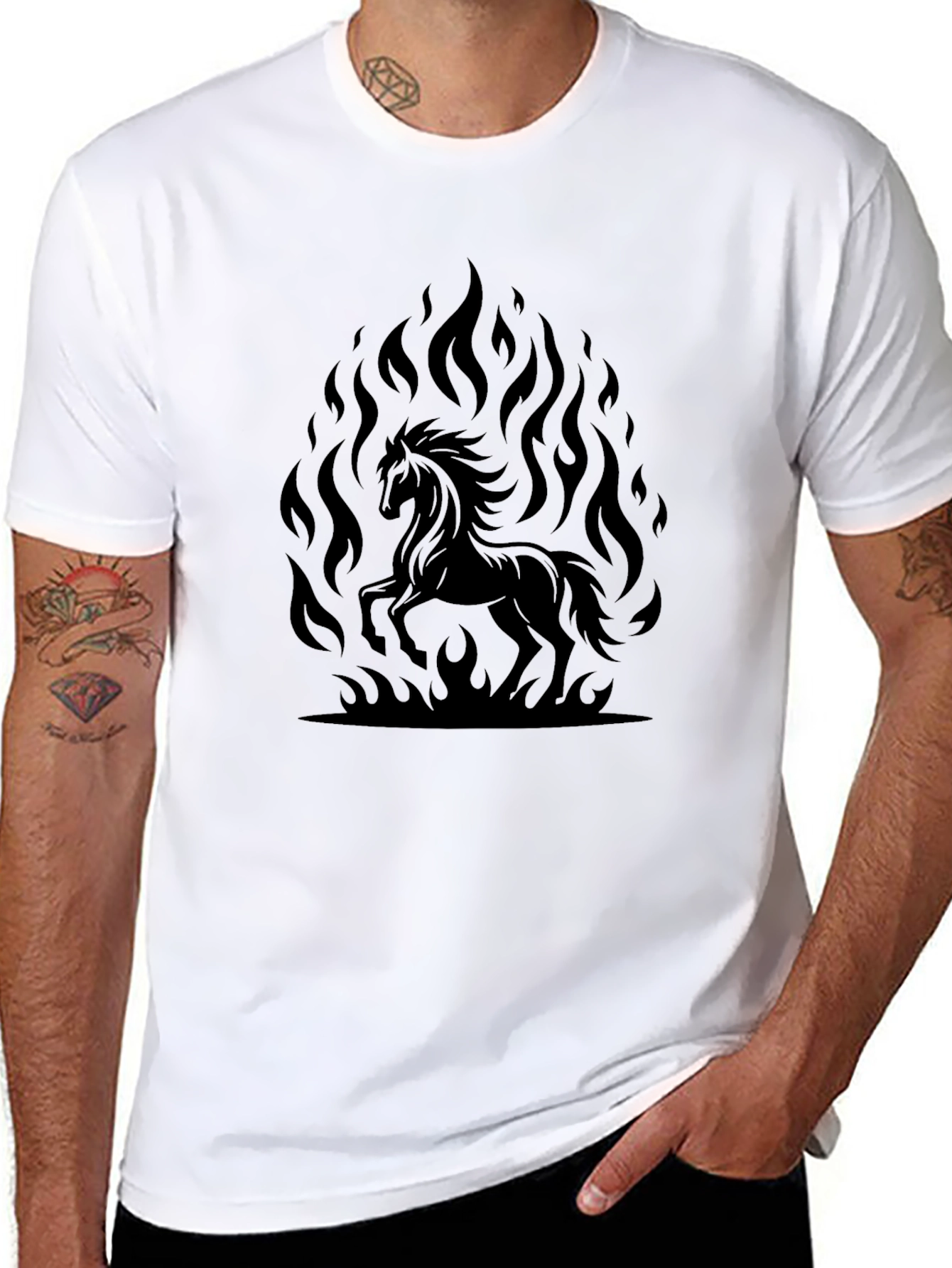 Black Horse in Flames Graphic Tee