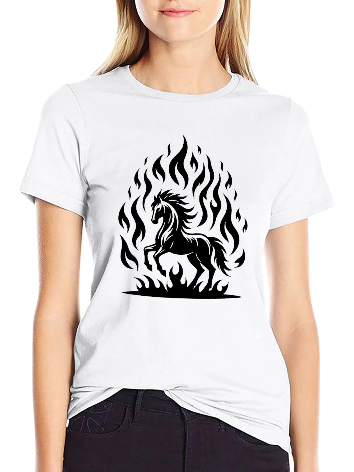 Black Horse in Flames Graphic Tee