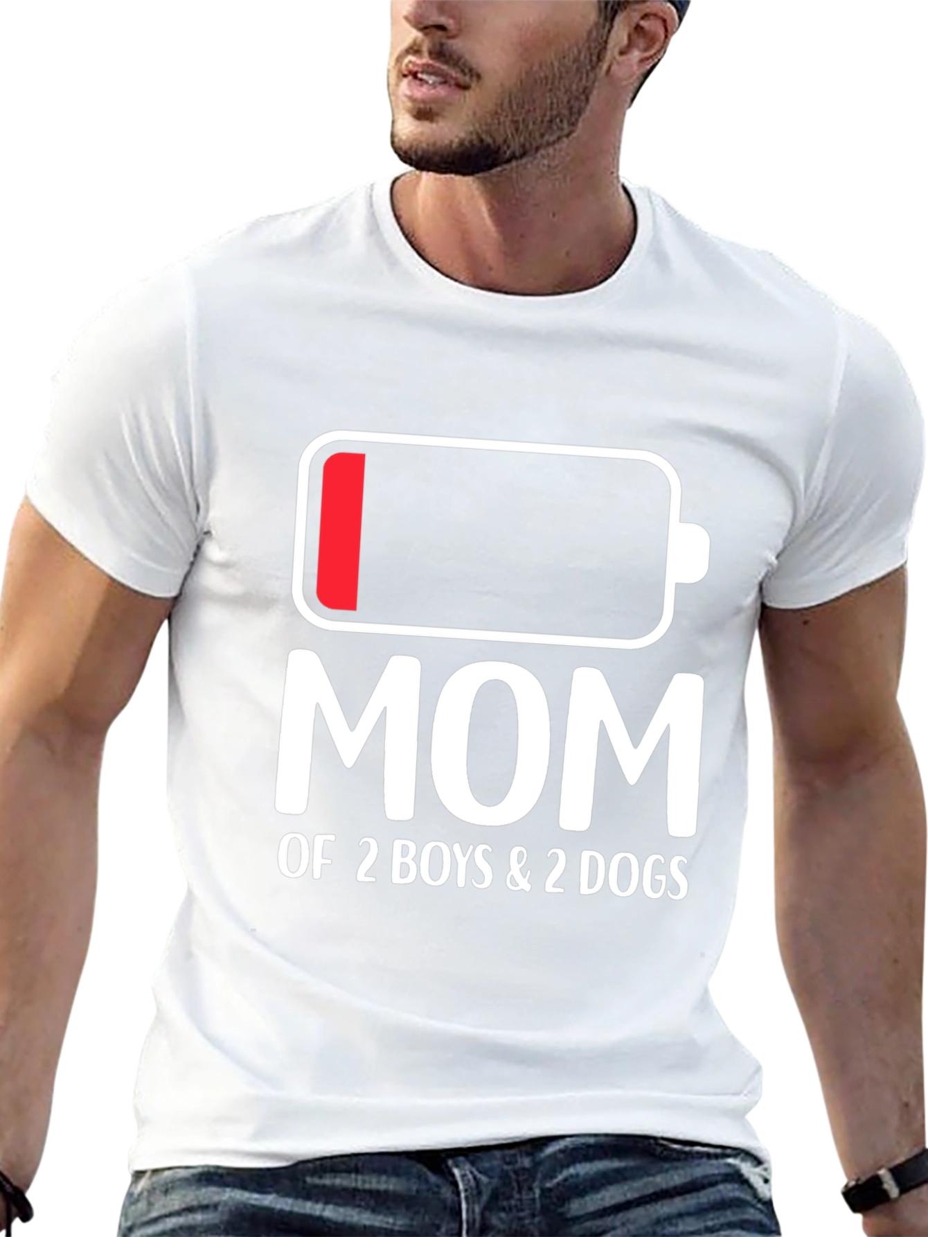 Mom of 2 Boys & 2 Dogs Battery T-Shirt
