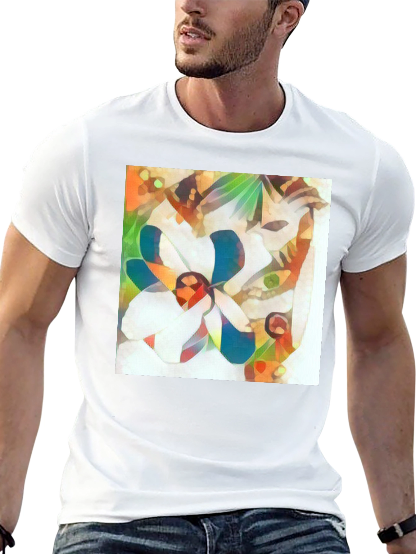 Abstract Flower Graphic Tee - Stylish Black T-Shirt