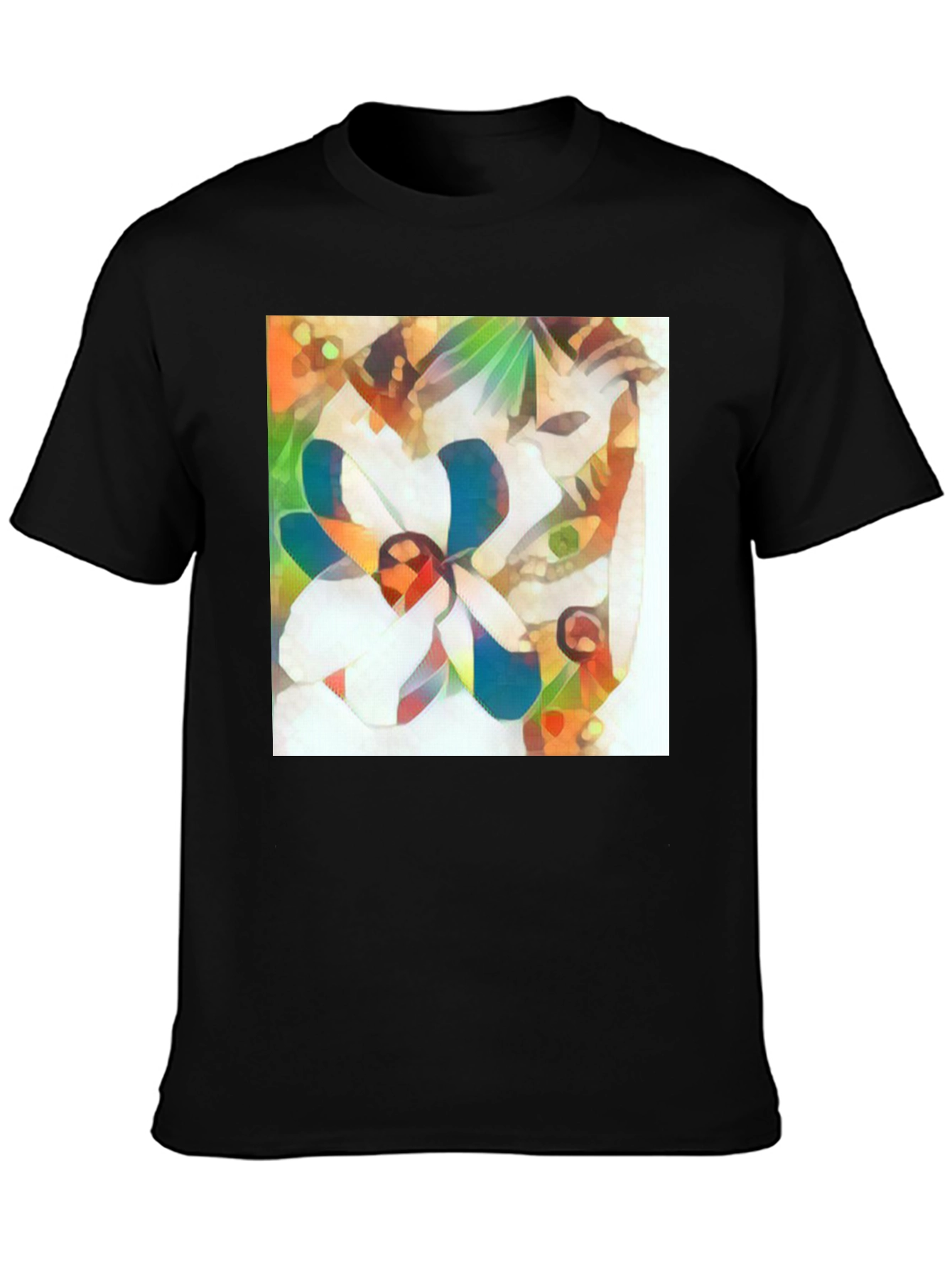 Abstract Flower Graphic Tee - Stylish Black T-Shirt