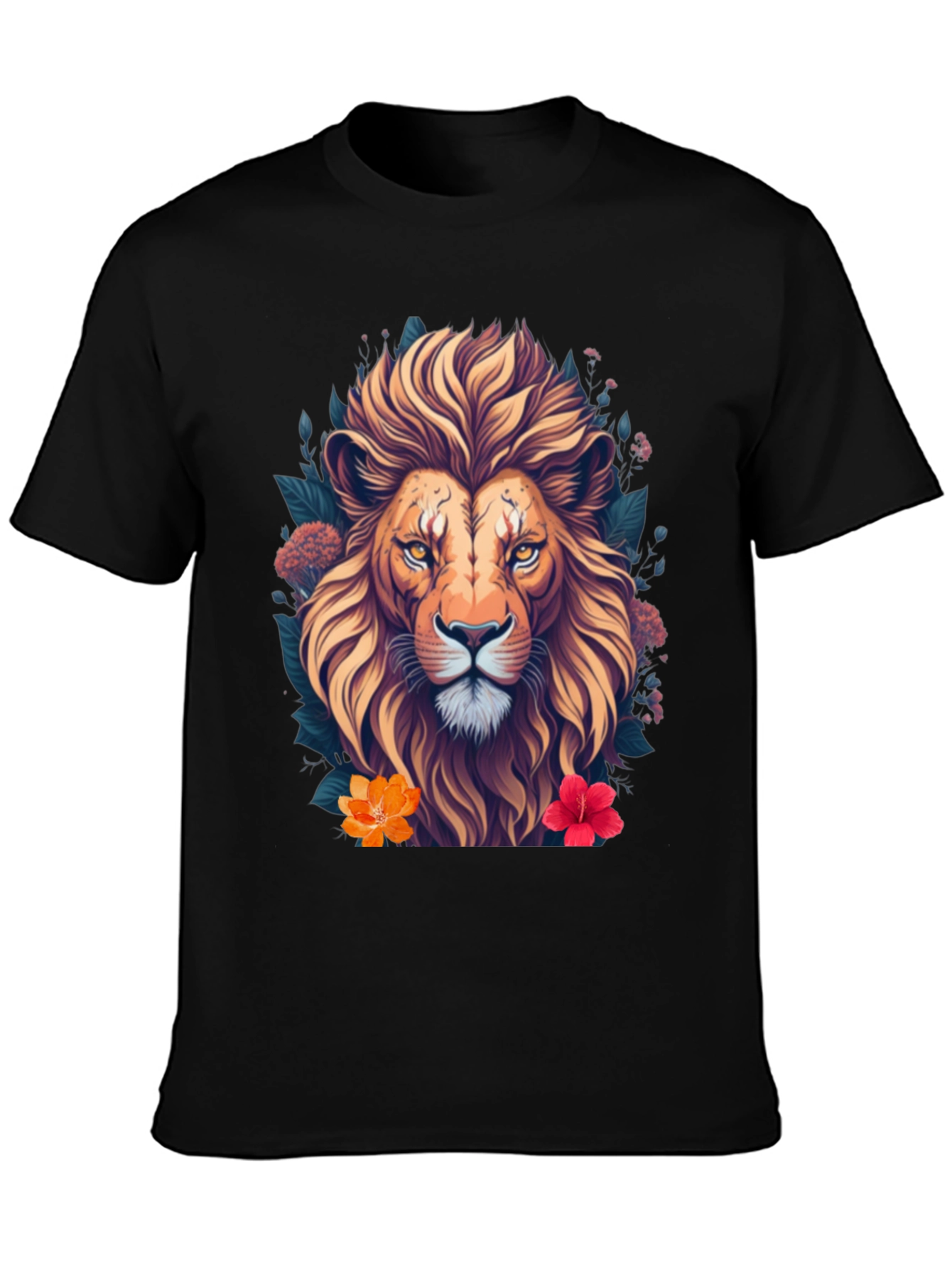 Lion Floral T-Shirt Unique Graphic Tee