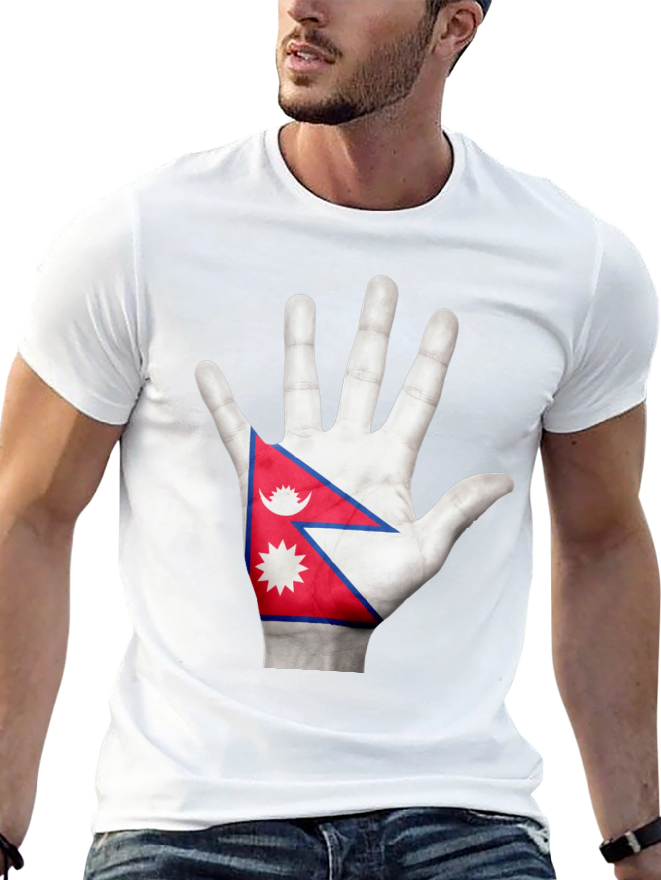 Nepal Flag Hand Print T-Shirt