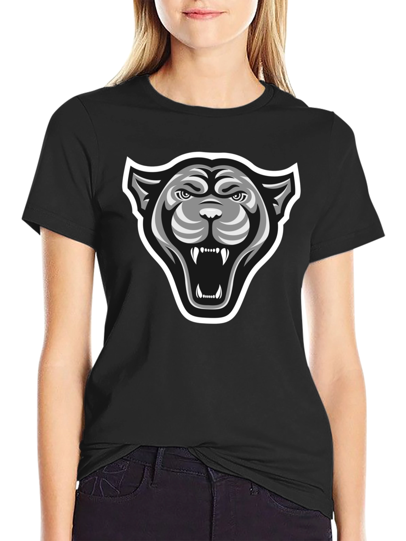 Mens Black T-Shirt with Bold Panther Graphic