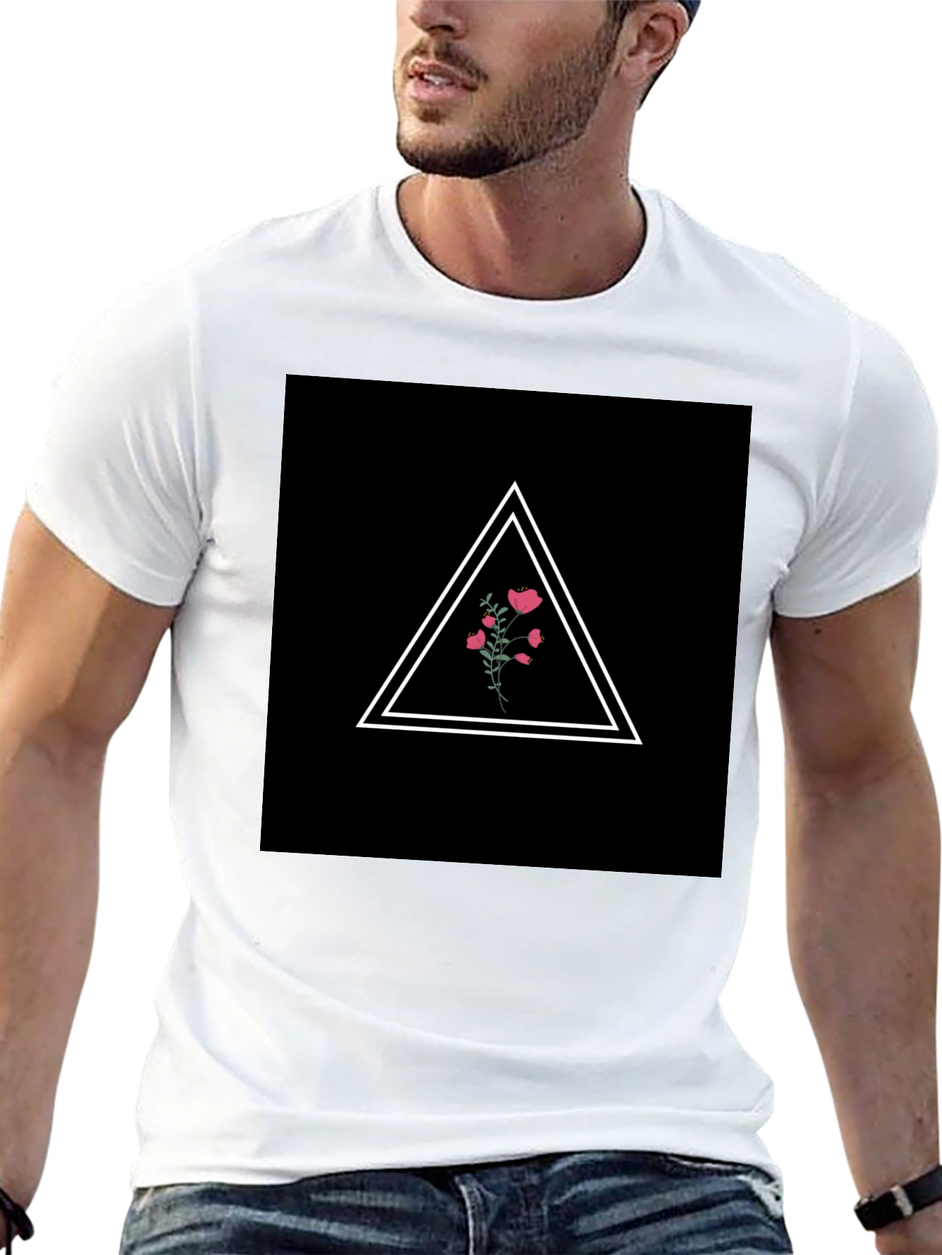 Minimalist Floral Triangle Black T-Shirt
