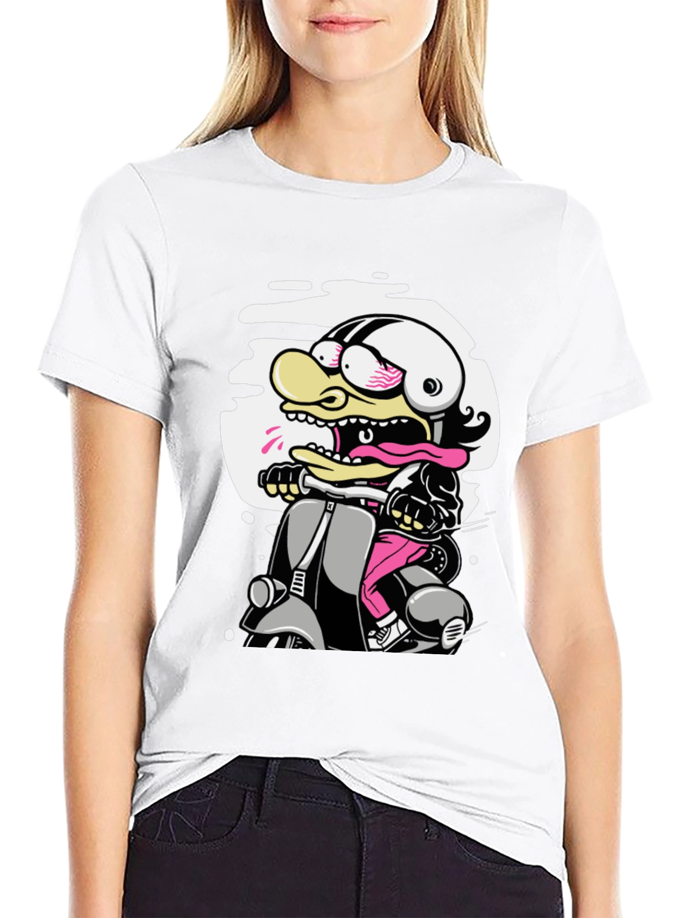 Cartoon Duck on Scooter Graphic Tee