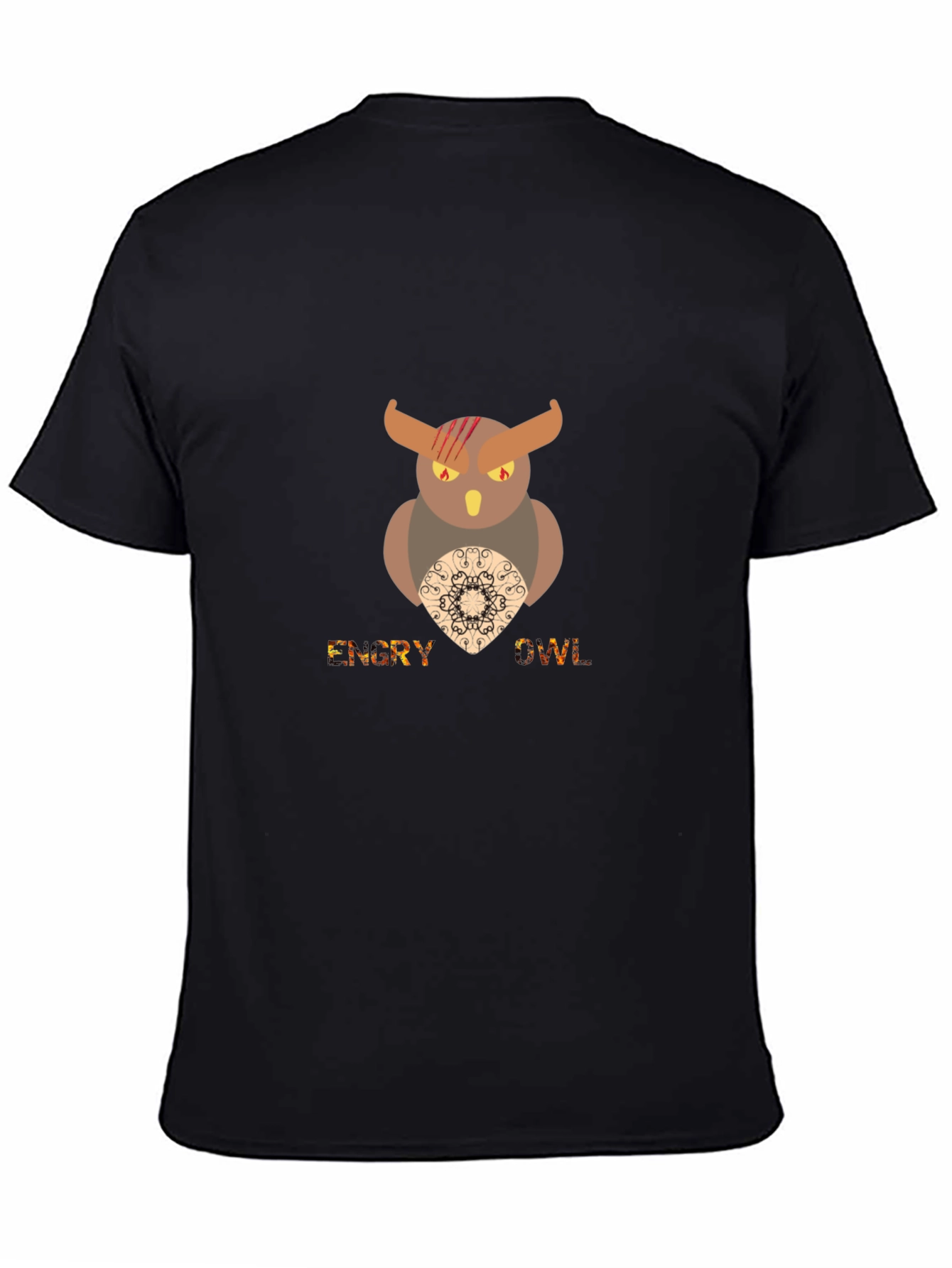 Mens Black Graphic T-Shirt - Angry Owl Design