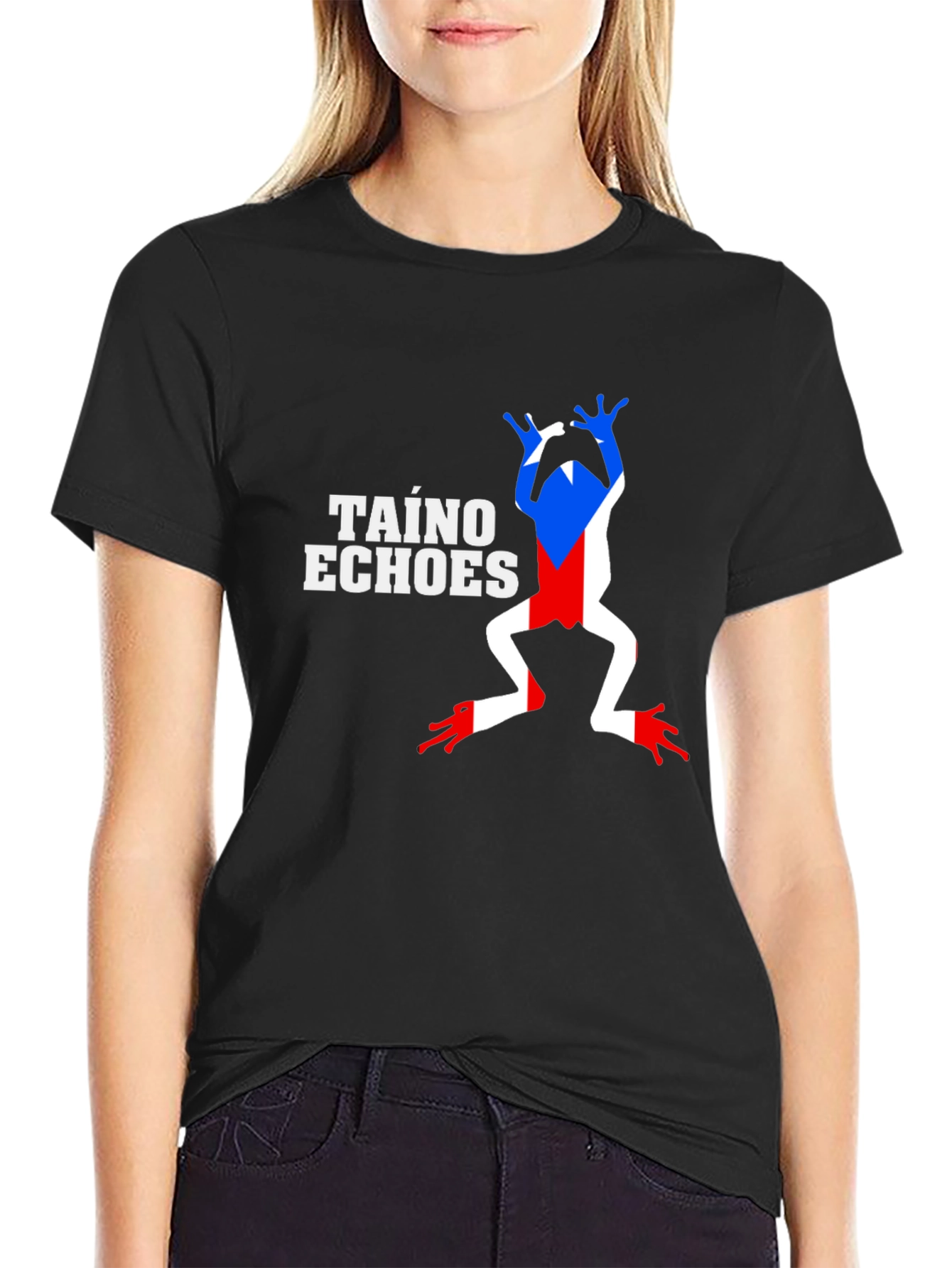 Taino Echoes Puerto Rico Flag Frog Black T-Shirt