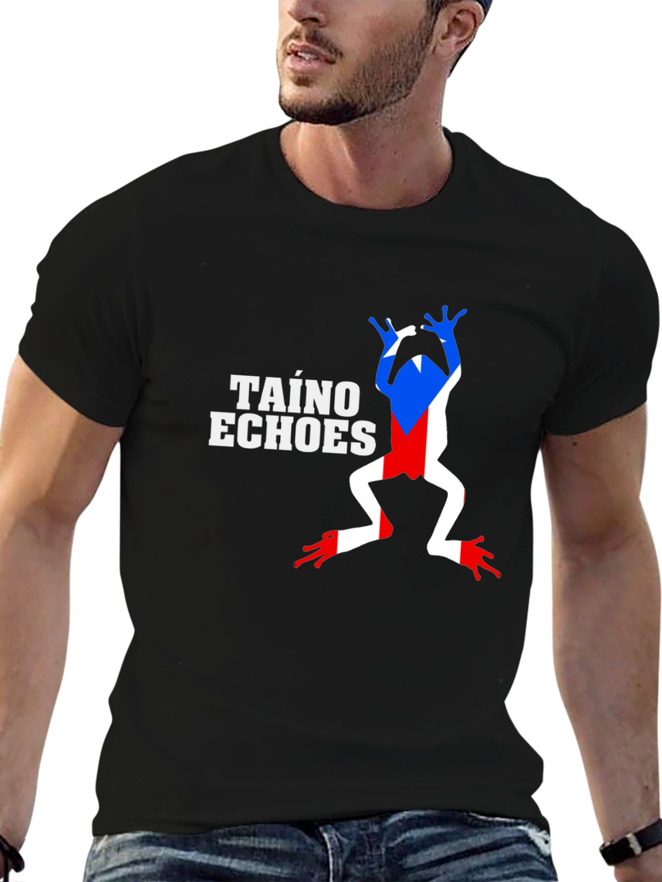 Taino Echoes Puerto Rico Flag Frog Black T-Shirt