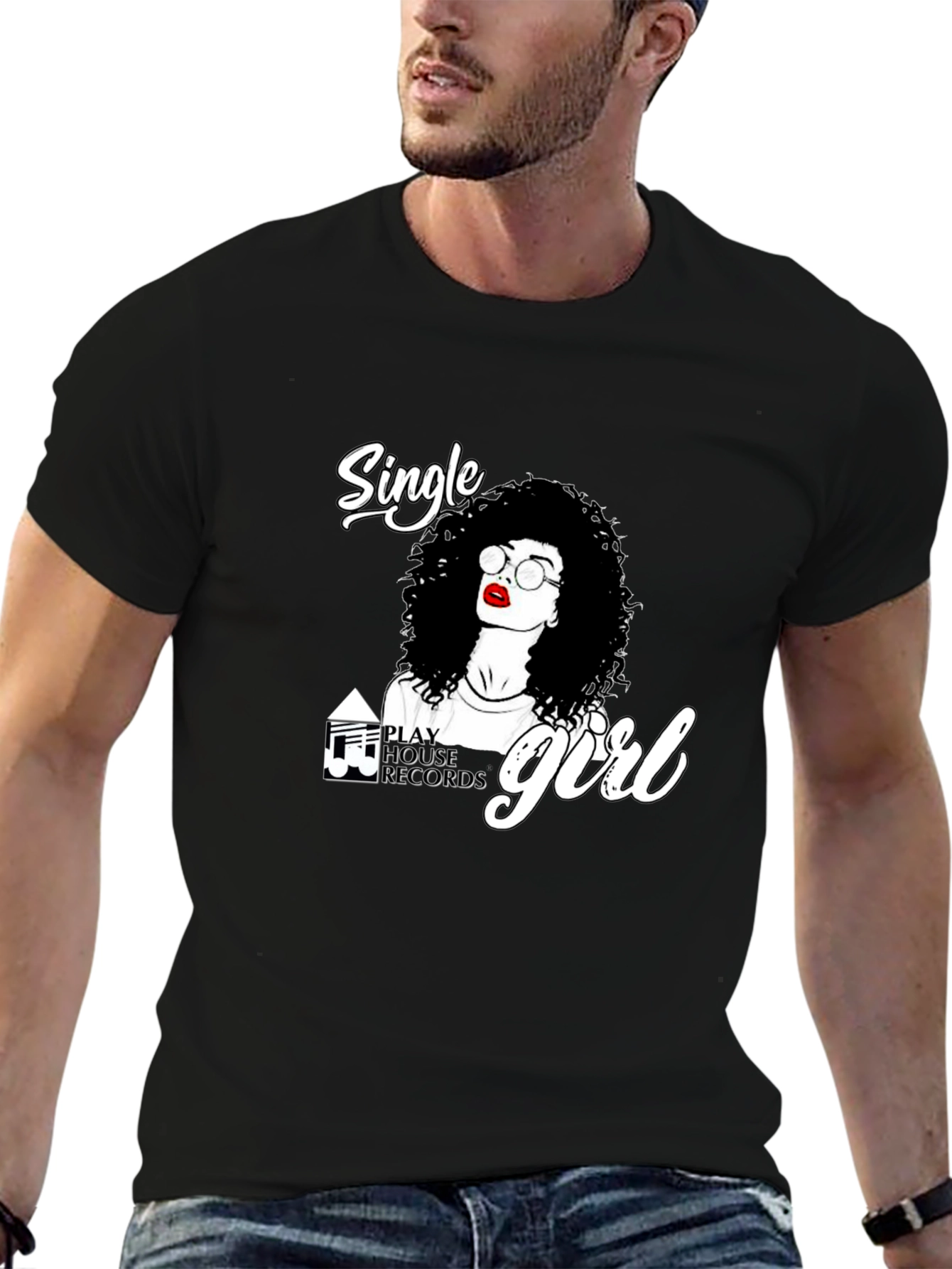 Single Girl Graphic Tee - Black Cotton Blend