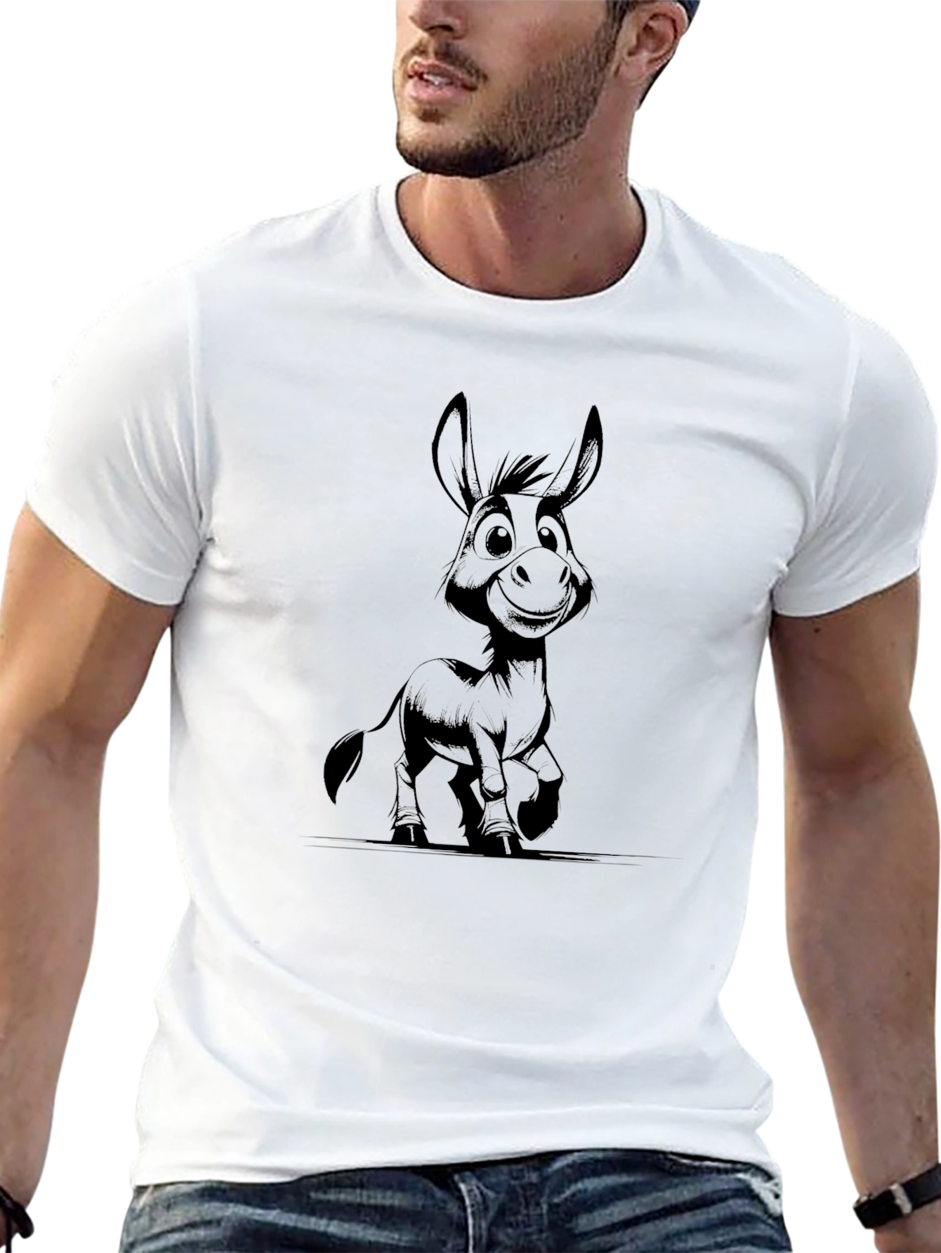 Cartoon Donkey Black T-Shirt