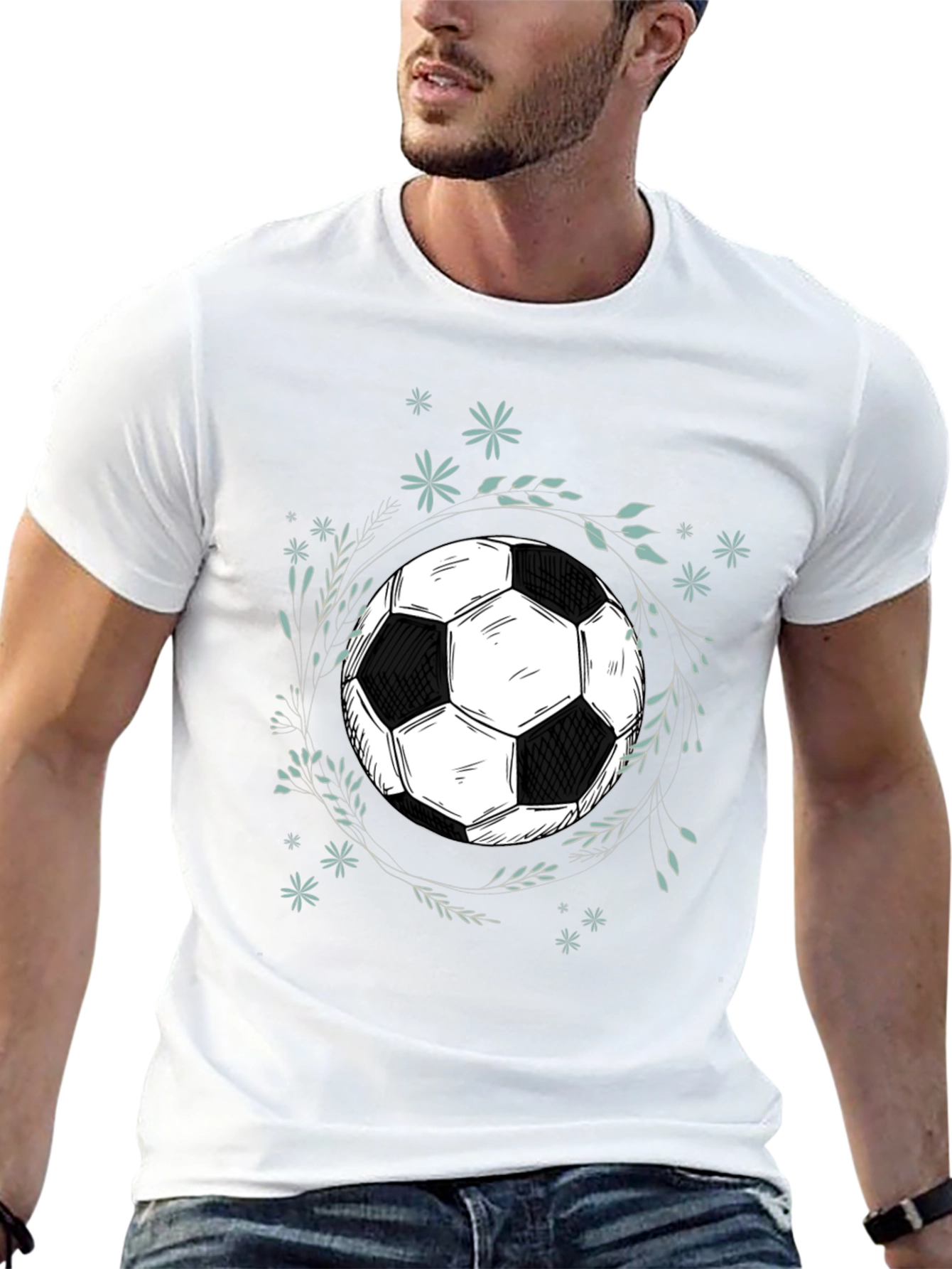 Soccer Ball Graphic Tee - Black Cotton Blend
