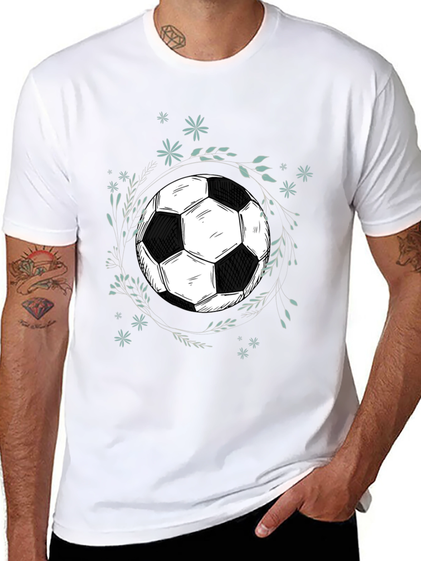Soccer Ball Graphic Tee - Black Cotton Blend