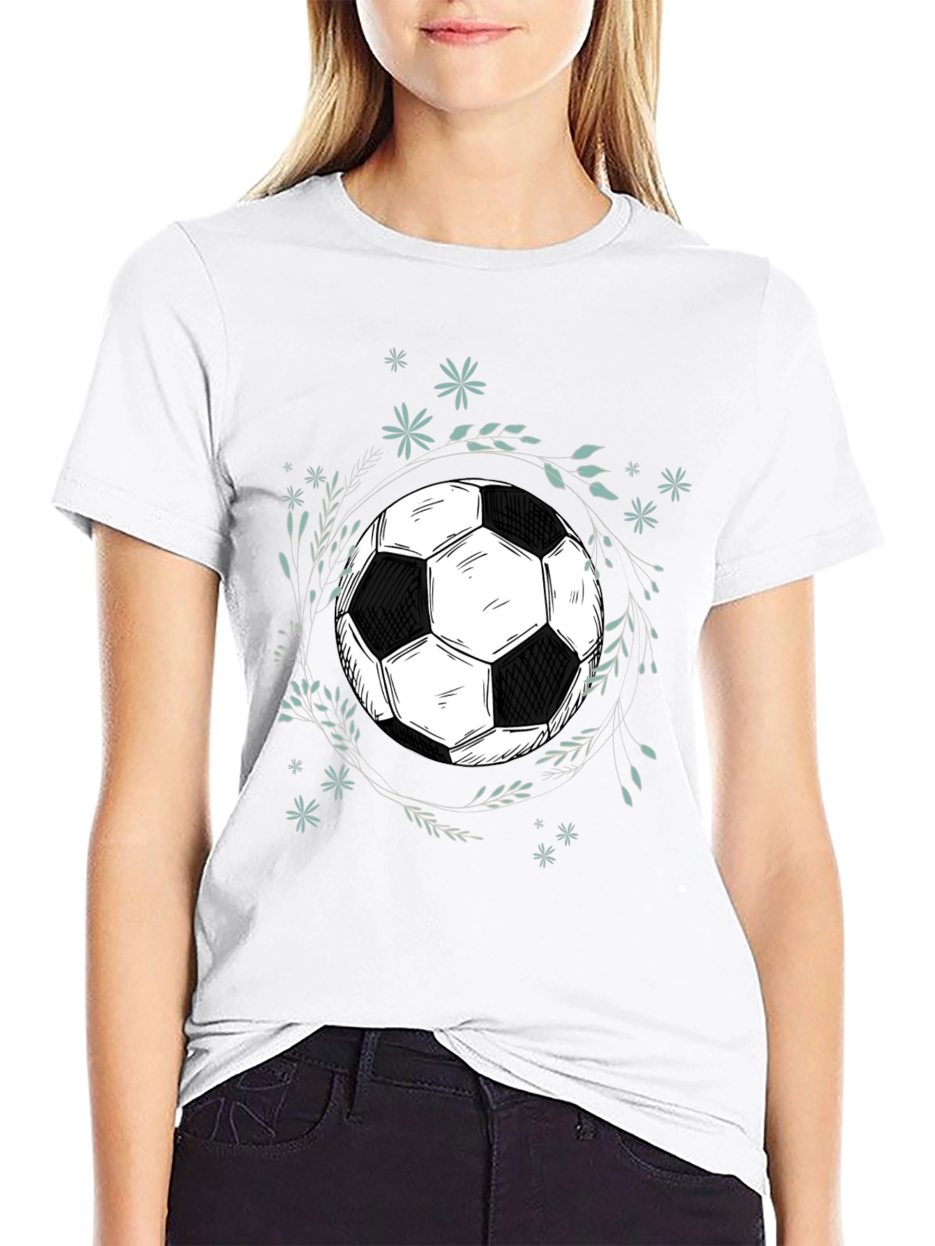 Soccer Ball Graphic Tee - Black Cotton Blend