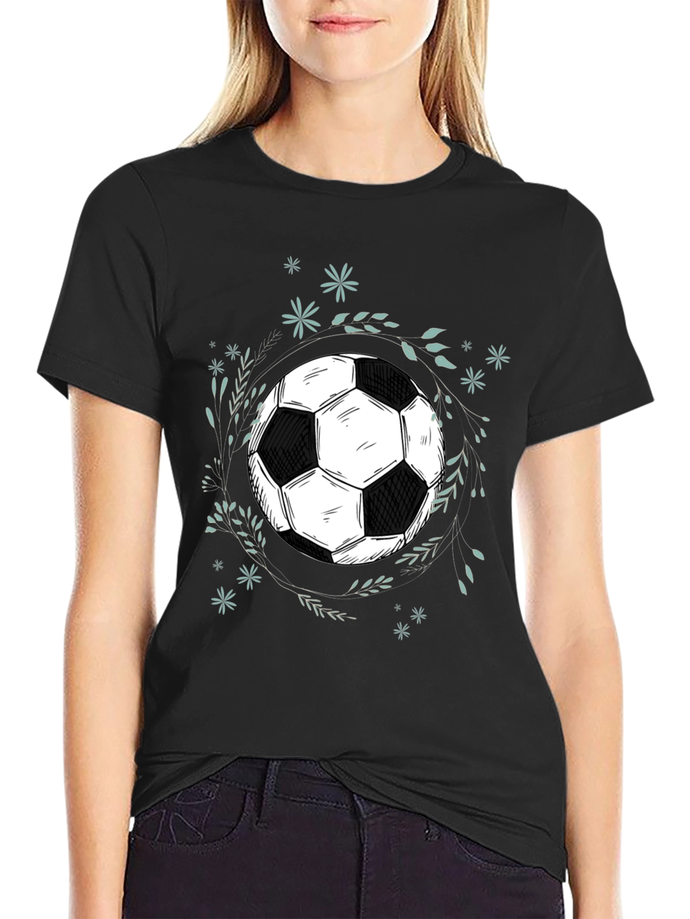 Soccer Ball Graphic Tee - Black Cotton Blend