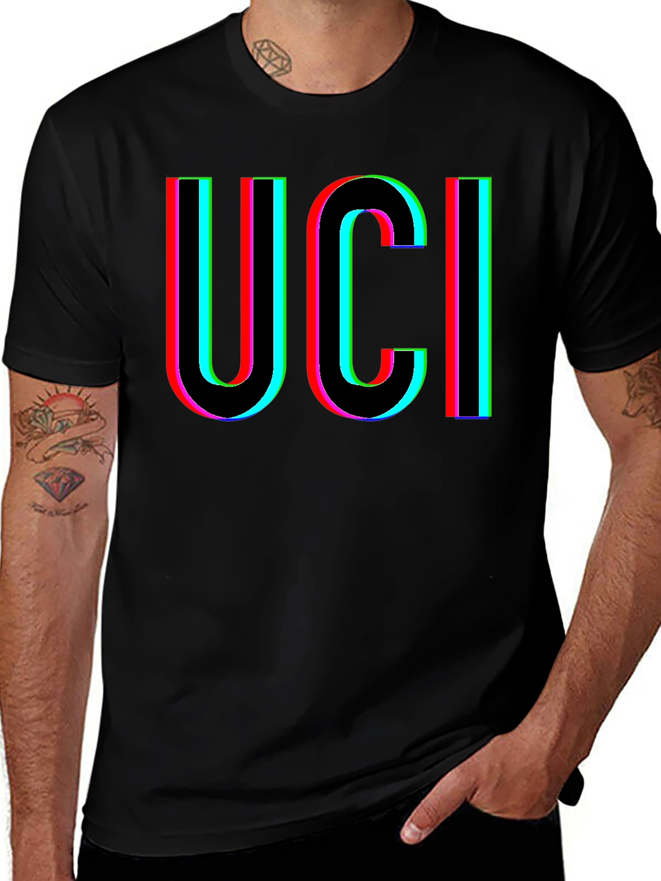 UCI Retro Glitch Graphic Black T-Shirt