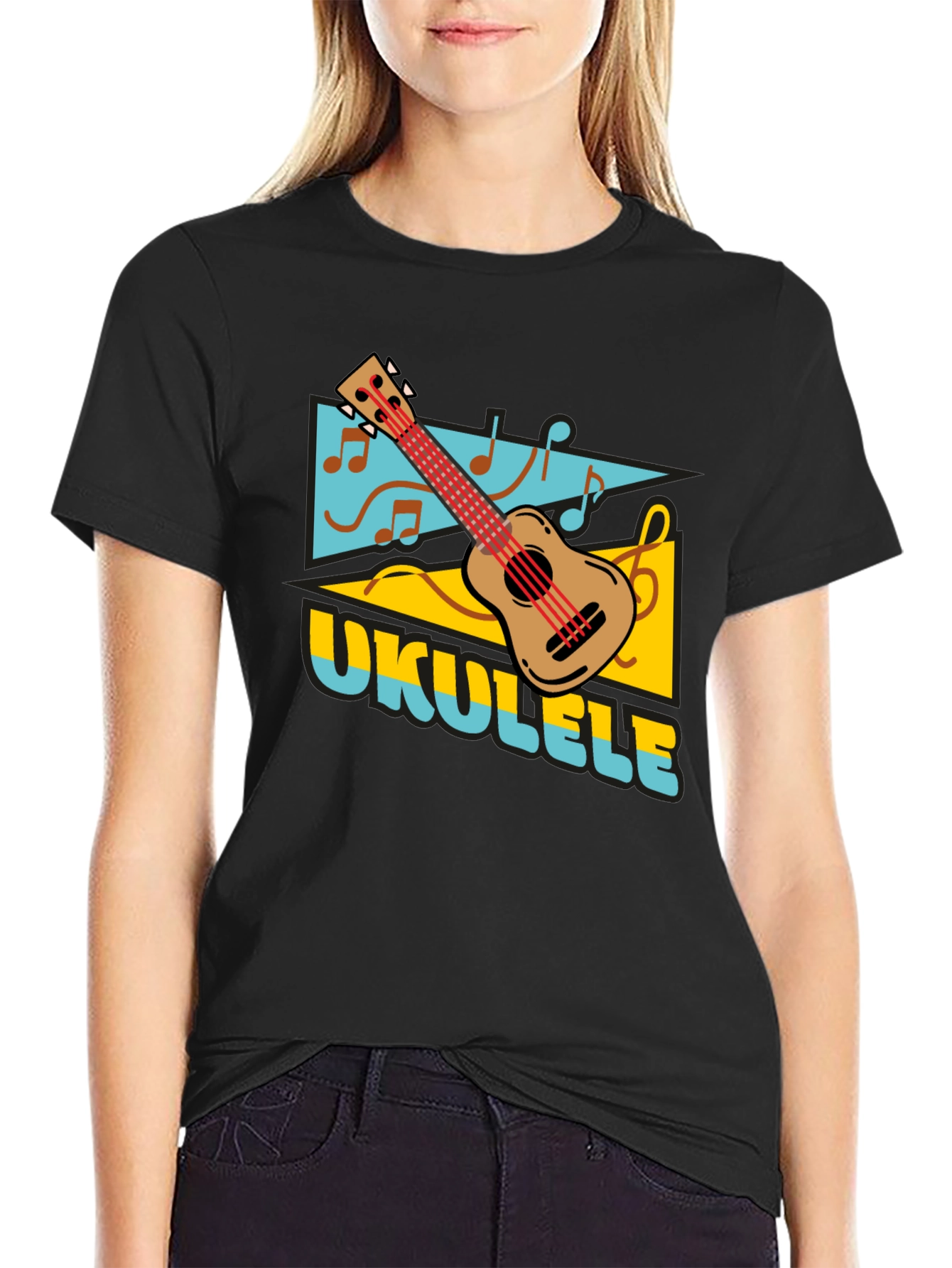 Ukulele Graphic Print Black T-shirt